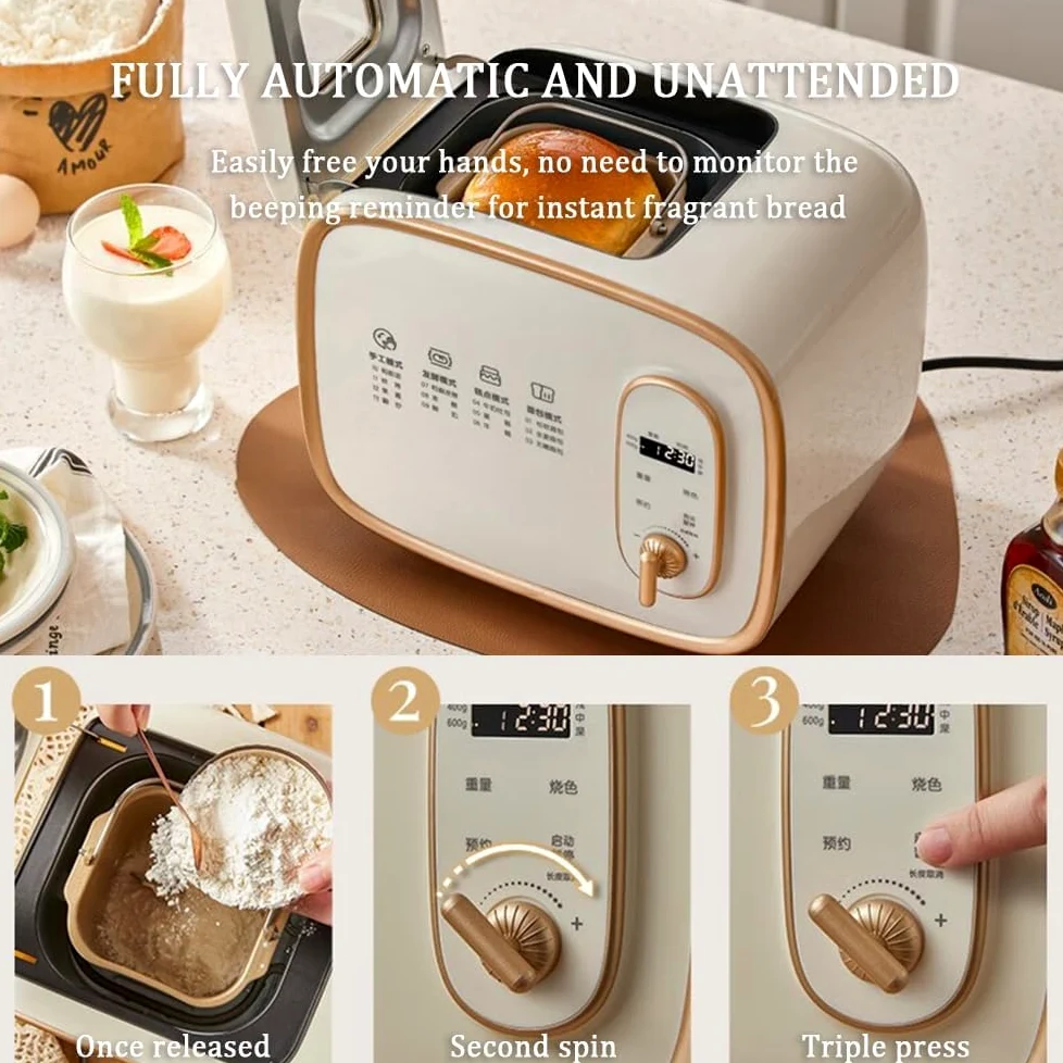 Máquina automática para hacer pan, amasado y fermentación de masa con temporizador de 15 horas y función de mantener caliente para pan casero sin gluten