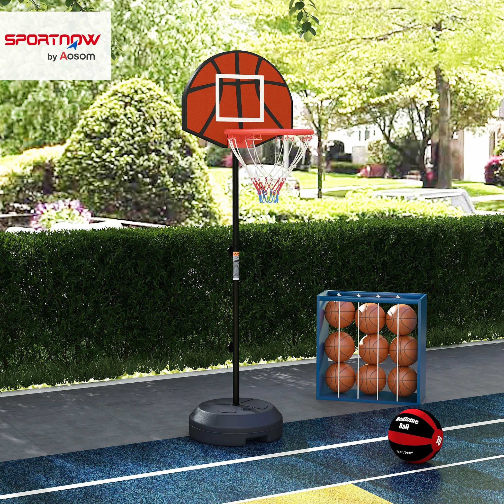 SPORTNOW Canasta de Baloncesto Altura Regulable 129-179 cm Diana Magnética Dardos Aro Base Rellenable Interior Negro