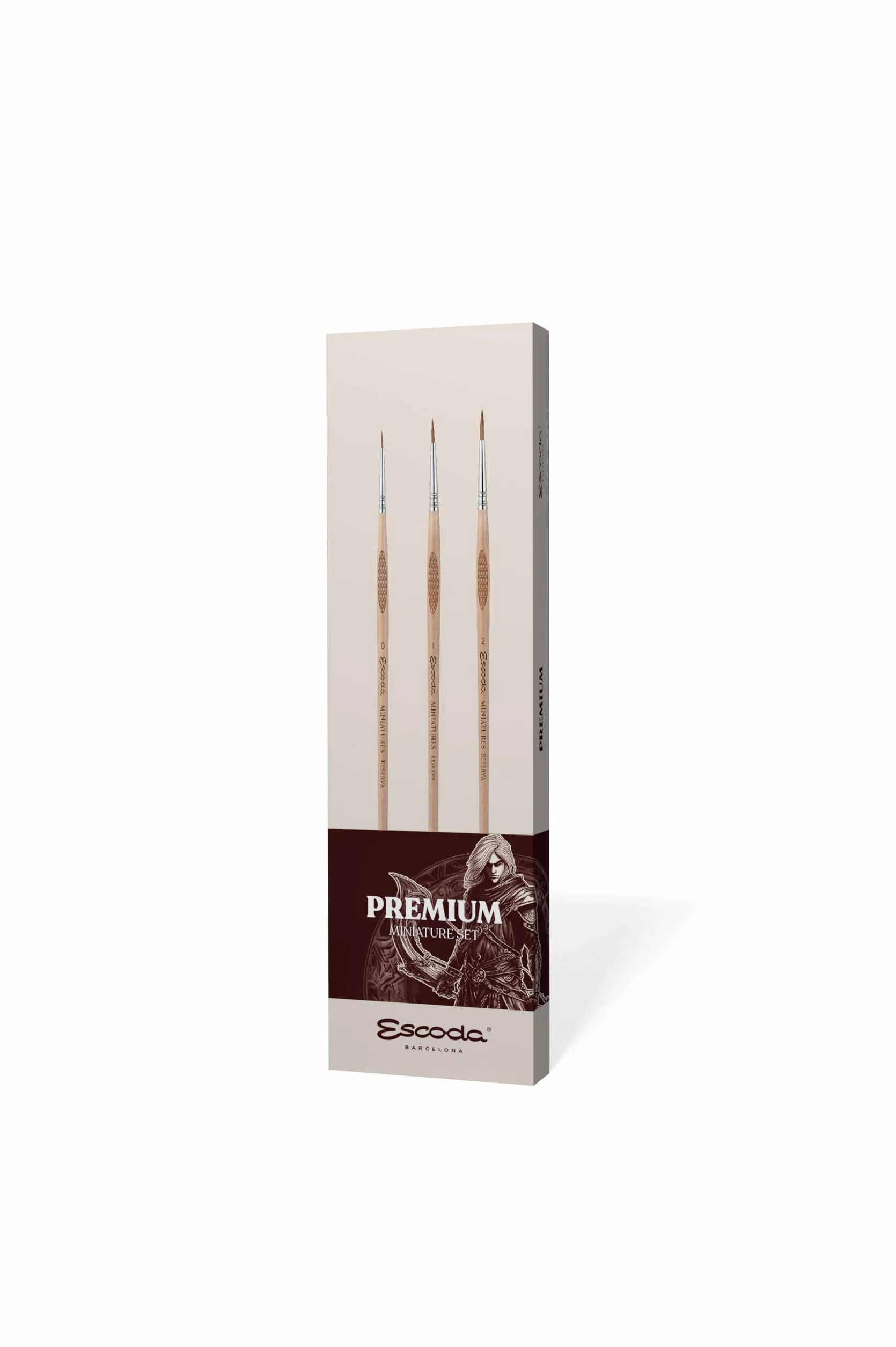 Escoda - Juego de pinceles en miniatura y modelado - Juego premium - Tamaños 0, 1, 2-3 pinceles - Tipo de pelo de cepillo: pelo de marta Kolinsky-Tajmyr - Puntas redondas puntiagudas