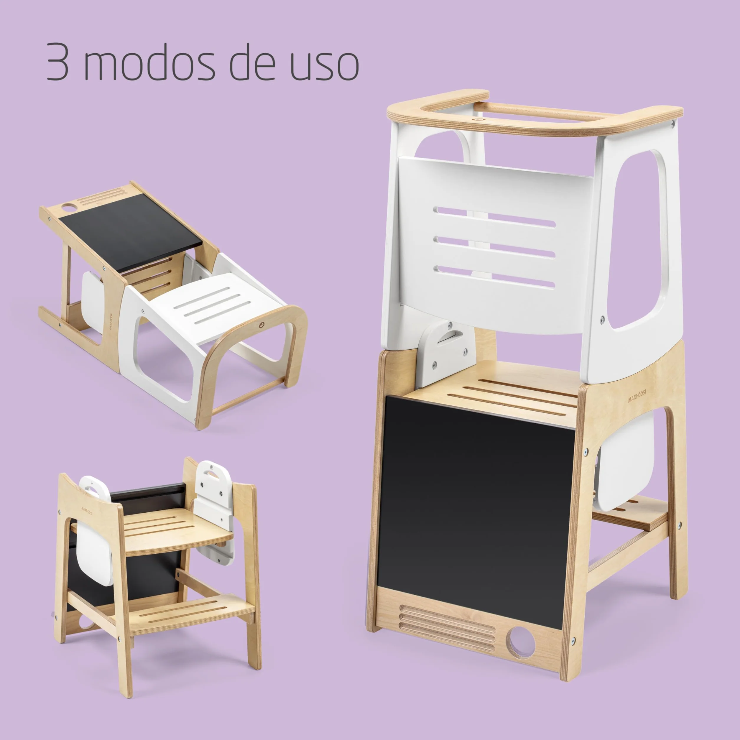 Maxi-Cosi Toucan 3 en 1 Torre Aprendizaje Madera Montessori 1,5-99 Años 10-150kg 3 Alturas FSC 100% Madera Certificada