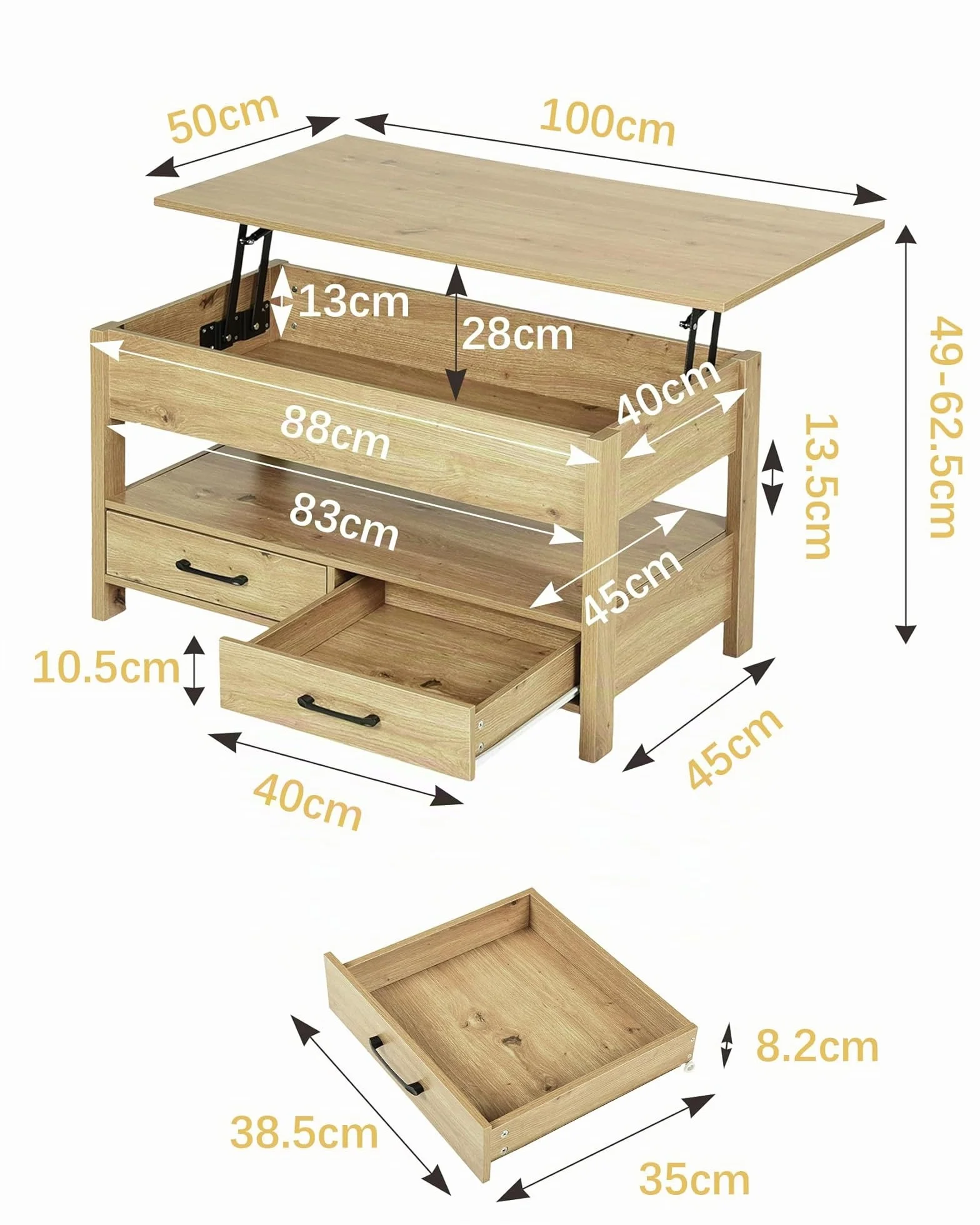 Mesa de Centro Elevable con LED RGB, Mesa Elevable y Extensible para Salón, Mesa Auxiliar Inteligente con Almacenamiento, Mesa para Sofa con Altura Ajustable
