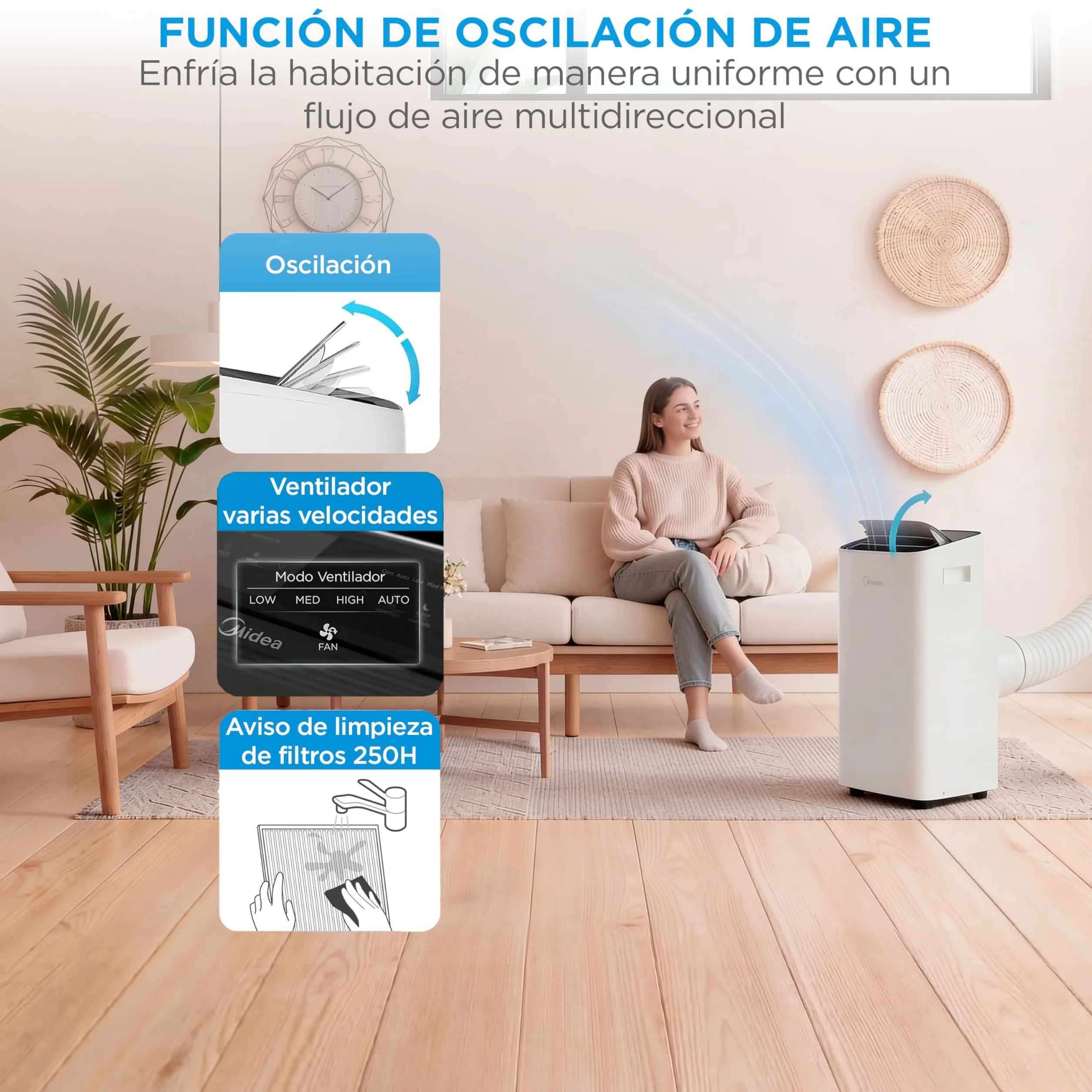 MIDEA Pingüino Aire Acondicionado Portátil Frío y Calor 3000 Frigorías / 12000 BTU - Climatizador silencioso con bomba calor 3500 W Air conditioner 4 modalidades con kit de ventana y control remoto