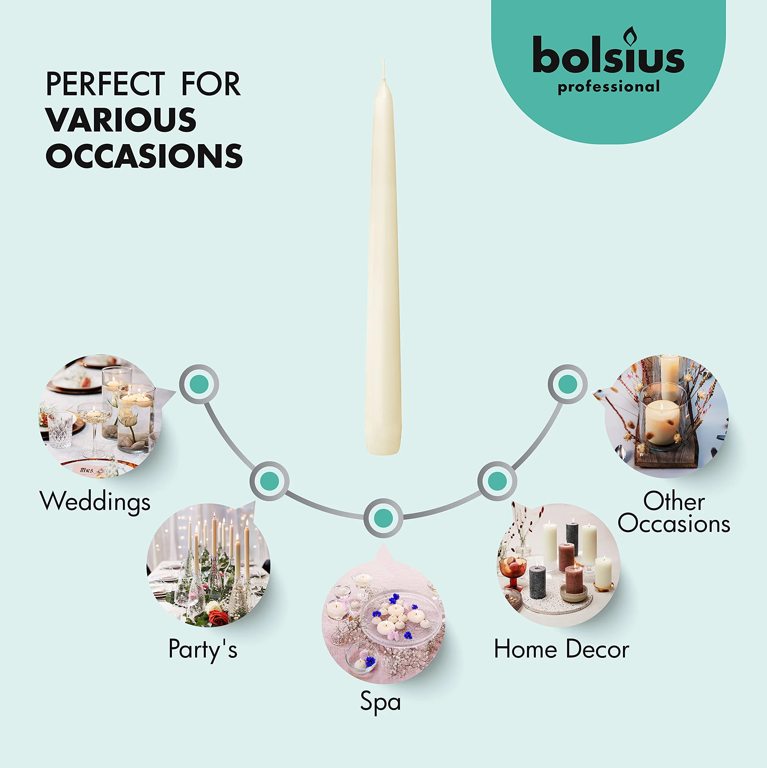 Bolsius – Vela perfumada 103400335505 Tapered vela marfil, 10 ", crema (Pack de 100)