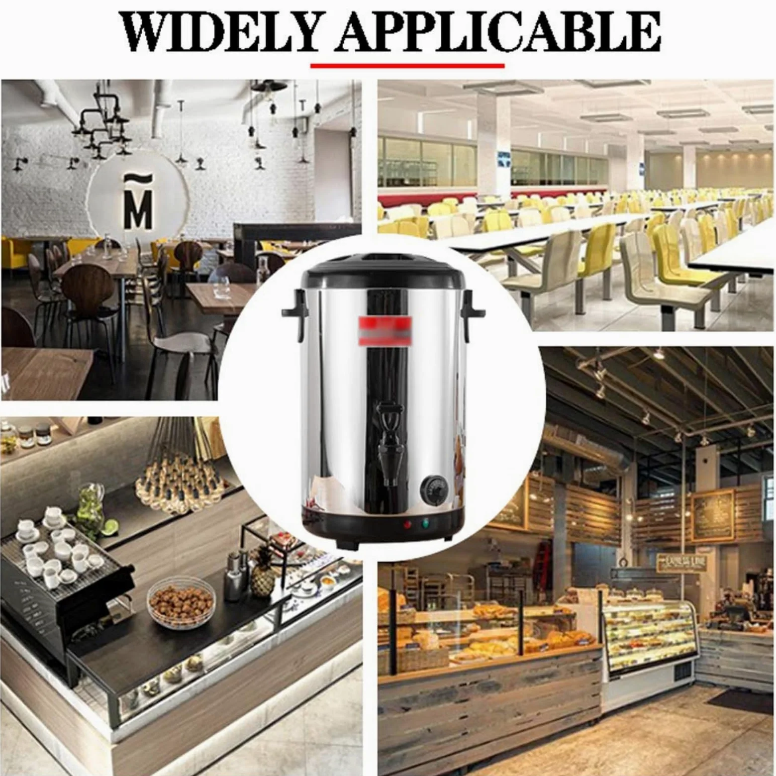 Hervidor de café Comercial para Grupos Grandes, Termo eléctrico para Agua Caliente, Acero Inoxidable de Doble Pared, dispensador/Servidor de Bebidas Aislado en Color Negro (Red 10L)