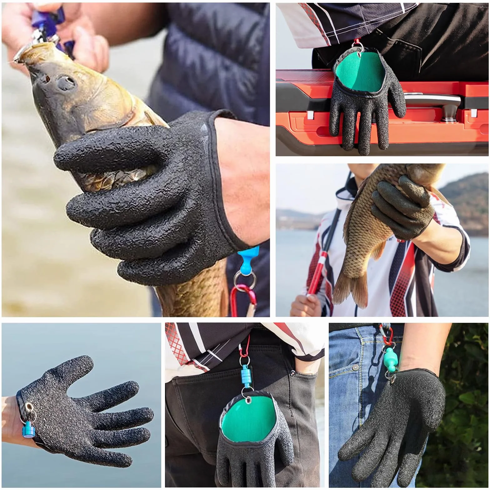 Guantes de Pesca Impermeables Anticortes con Cierre Magnético Antimordeduras