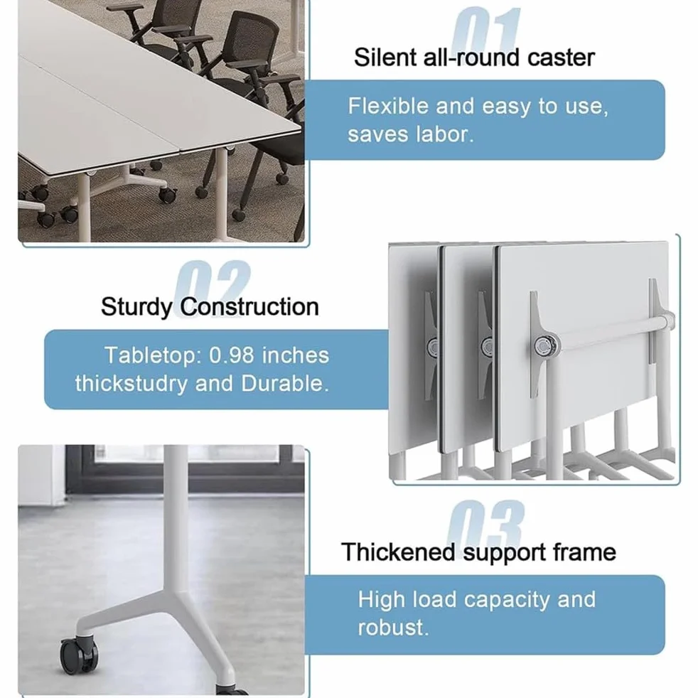 Mesa de conferencias plegable, mesa de reuniones móvil con ruedas silenciosas, diseño que ahorra espacio para oficina, entrenamiento y uso en seminarios