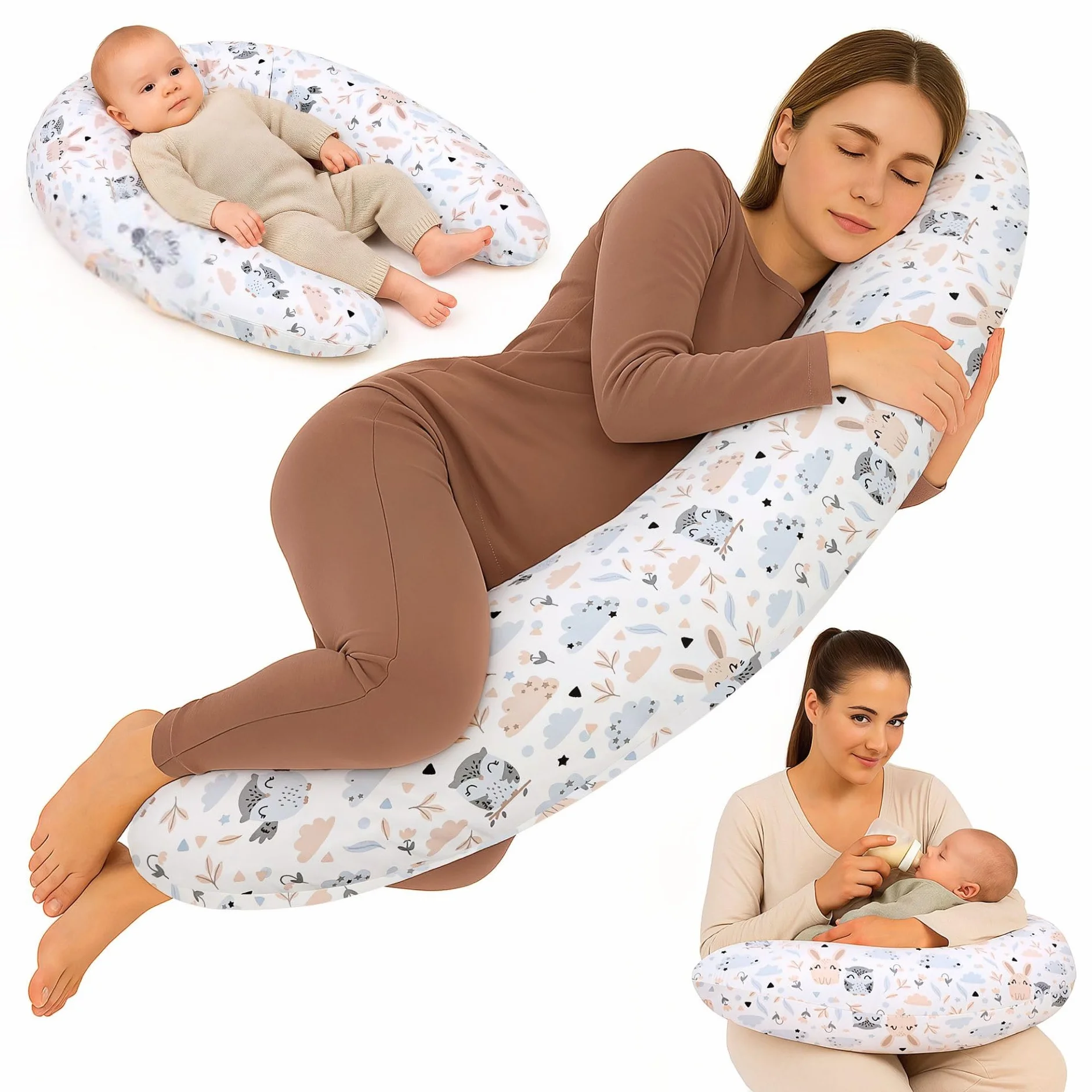 Totsy Baby Cojin Lactancia y Embarazo 190cm – Almohada para Dormir de Lado Descanso y relajación Ideal para futuras mamás Forma en C Oeko-Tex
