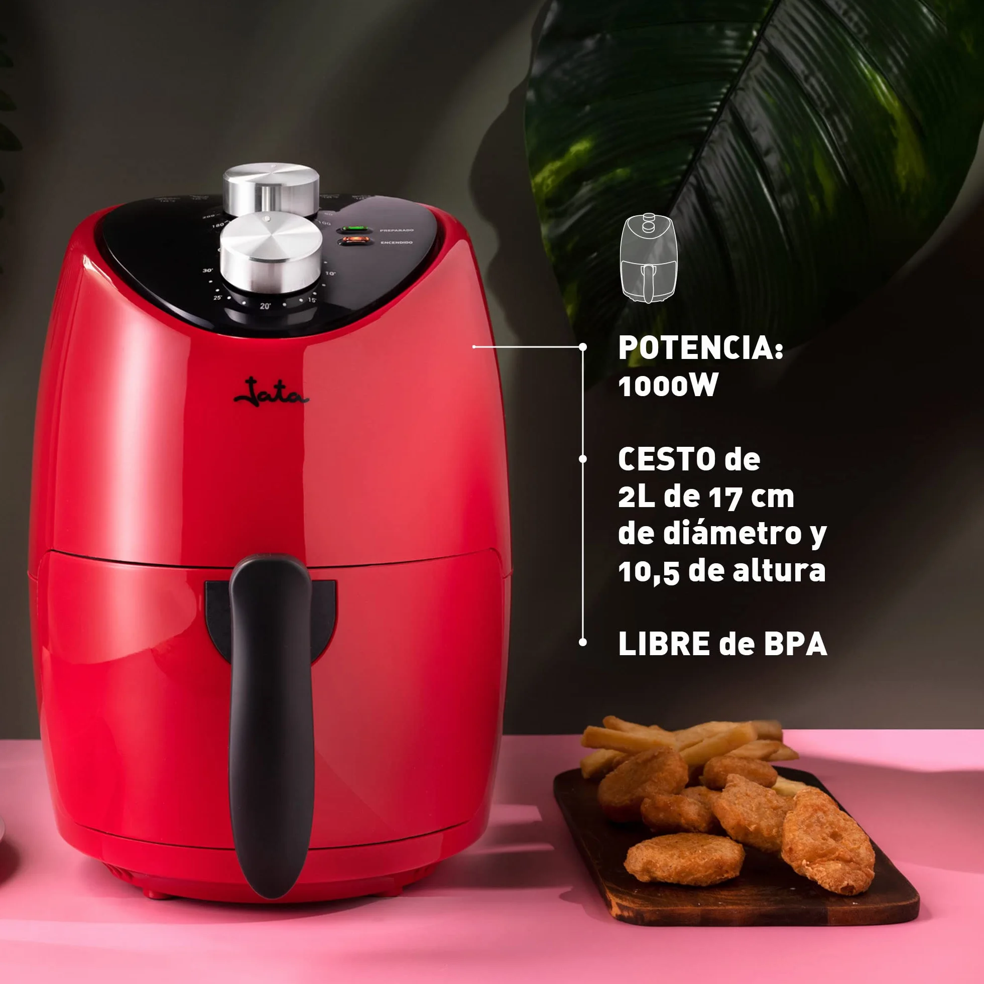 JATA JEFR1222 Freidora de Aire 2 L sin Aceite 200ºC Air Fryer Compacta