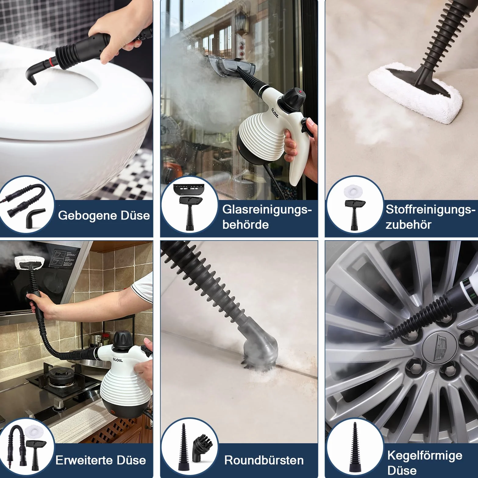 Vaporeta de Limpieza, Limpiador de vapor para todo, portátil multiusos Steam Cleaner con 10 accesorios para alfombras, cortinas, sofás, cocinas y baños. (Black)