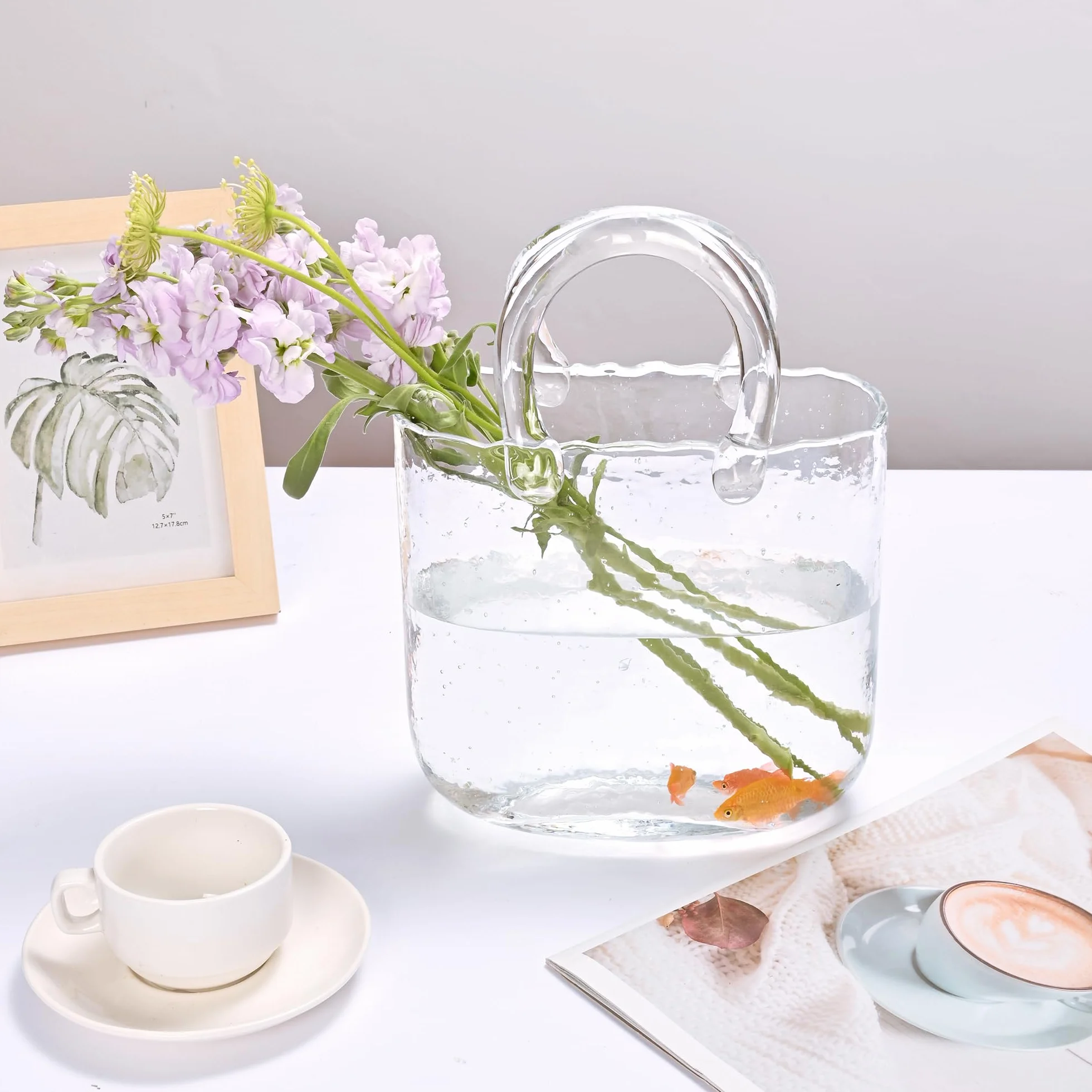 Yorkmills Jarrón de vidrio para flores, jarrón transparente para centros de mesa, jarrón de bolso de mano, jarrón de vidrio grande para flores, centros de mesa para comedor, jarrón de flores pequeño