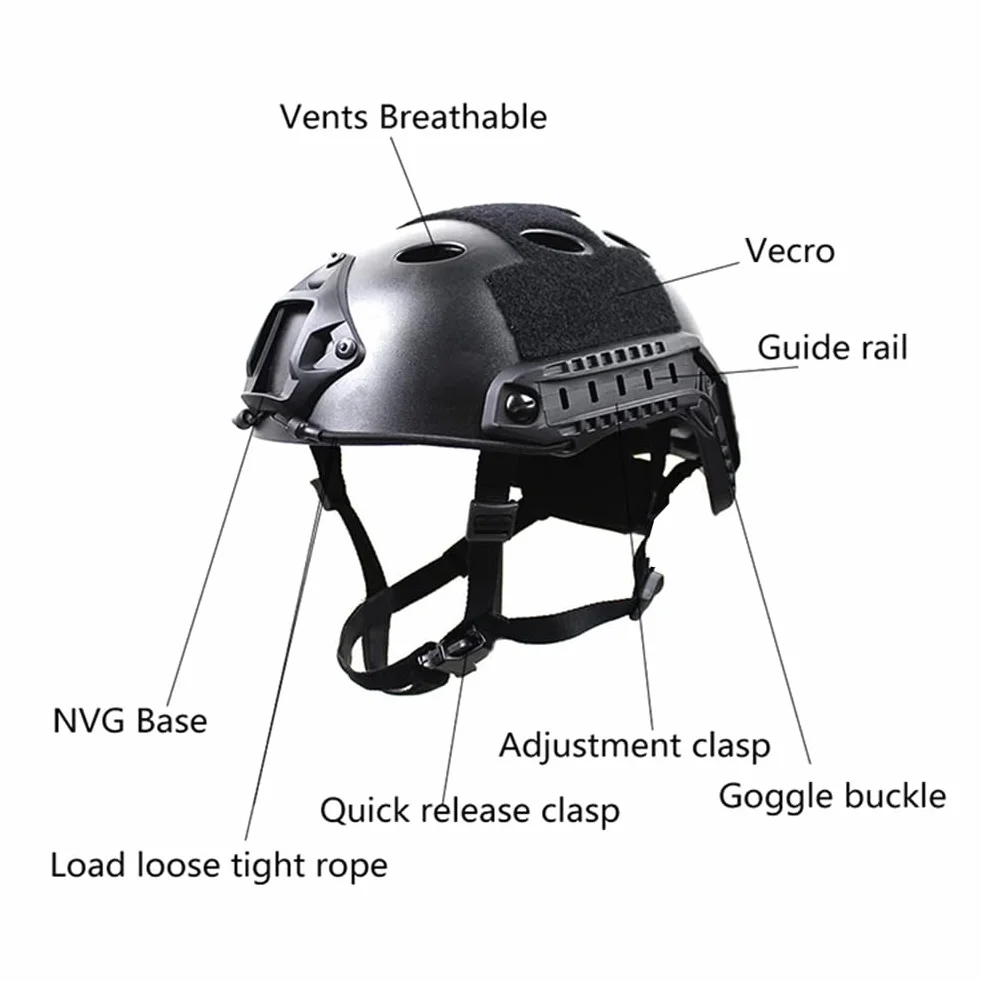 Casco táctico de airsoft y máscara completa con gafas de seguridad desmontables con soporte NVG delantero y riel lateral PJ FAST Helmet
