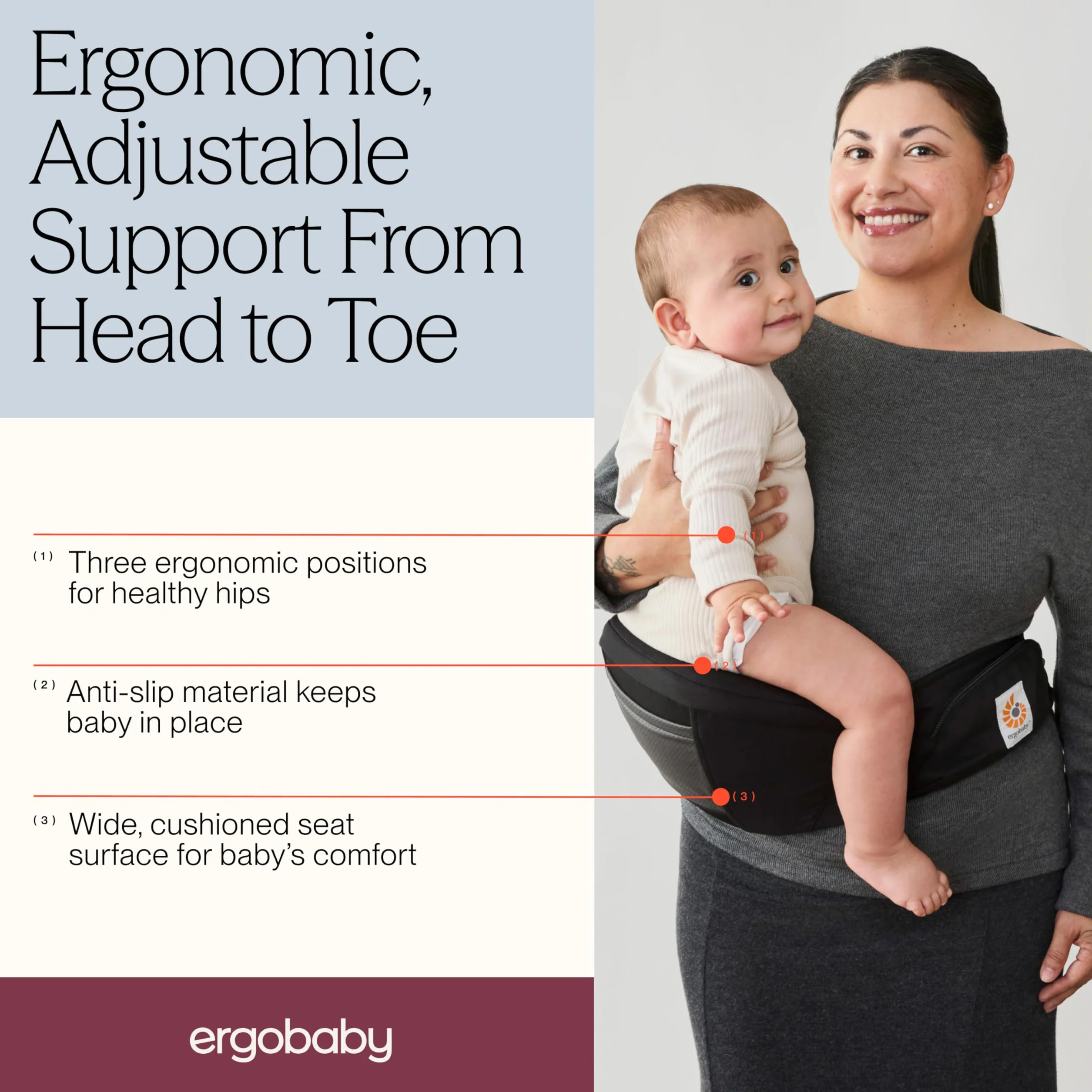 Ergobaby Alta Hip Seat Babytrage für Babys und Kleinkinder 4 Monate 5,5-20,4 kg SoftFlex Mesh
