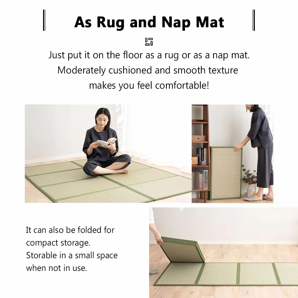 EMOOR Esterilla Tatami Japonesa 90 x 200 cm Hierba Natural (Sin Teñir), Colchón Igusa Plegable Dormir en el Suelo Colchón Futón Japonés Meditación Yoga Zen