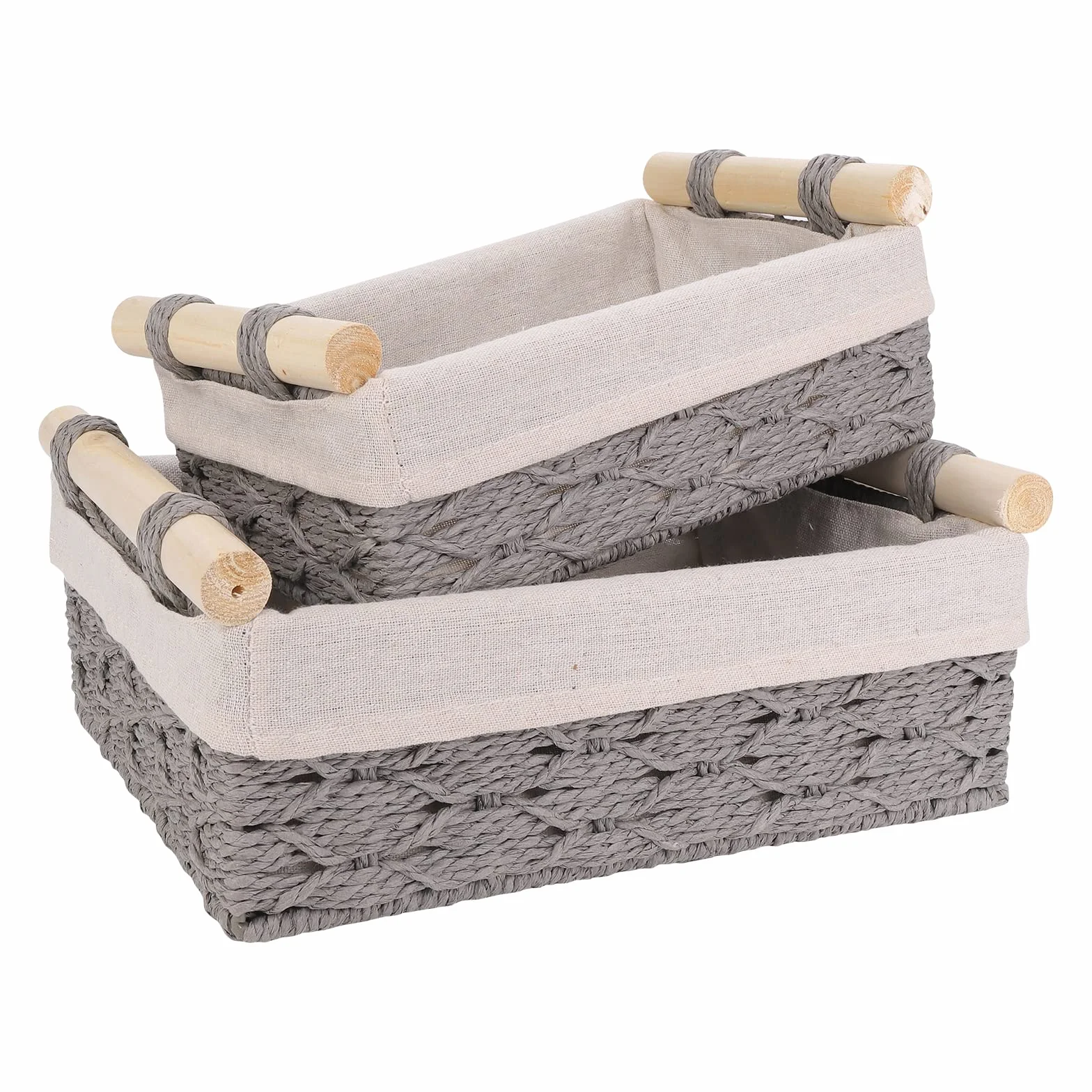 VORHOT 2 Piezas Cestas Almacenaje Tejida Cuerda Papel Boho Decor Cesta Bebe Organizadoras Mango Madera Cajas Decorativas Armarios