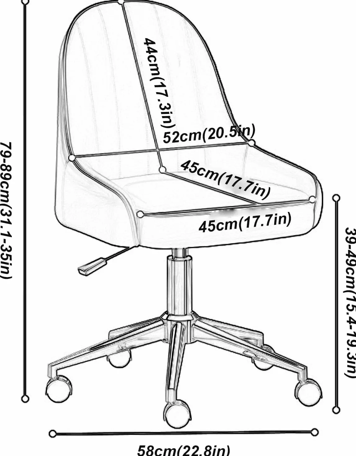 Silla de Oficina ZJXDPBF, Moderno, Cuero sintético, Gris claro, Sólido, Ergonómica y zona lumbar ajustable, Para oficina, 265 libras, Sin brazos, Interior, Esponja, Ruedas