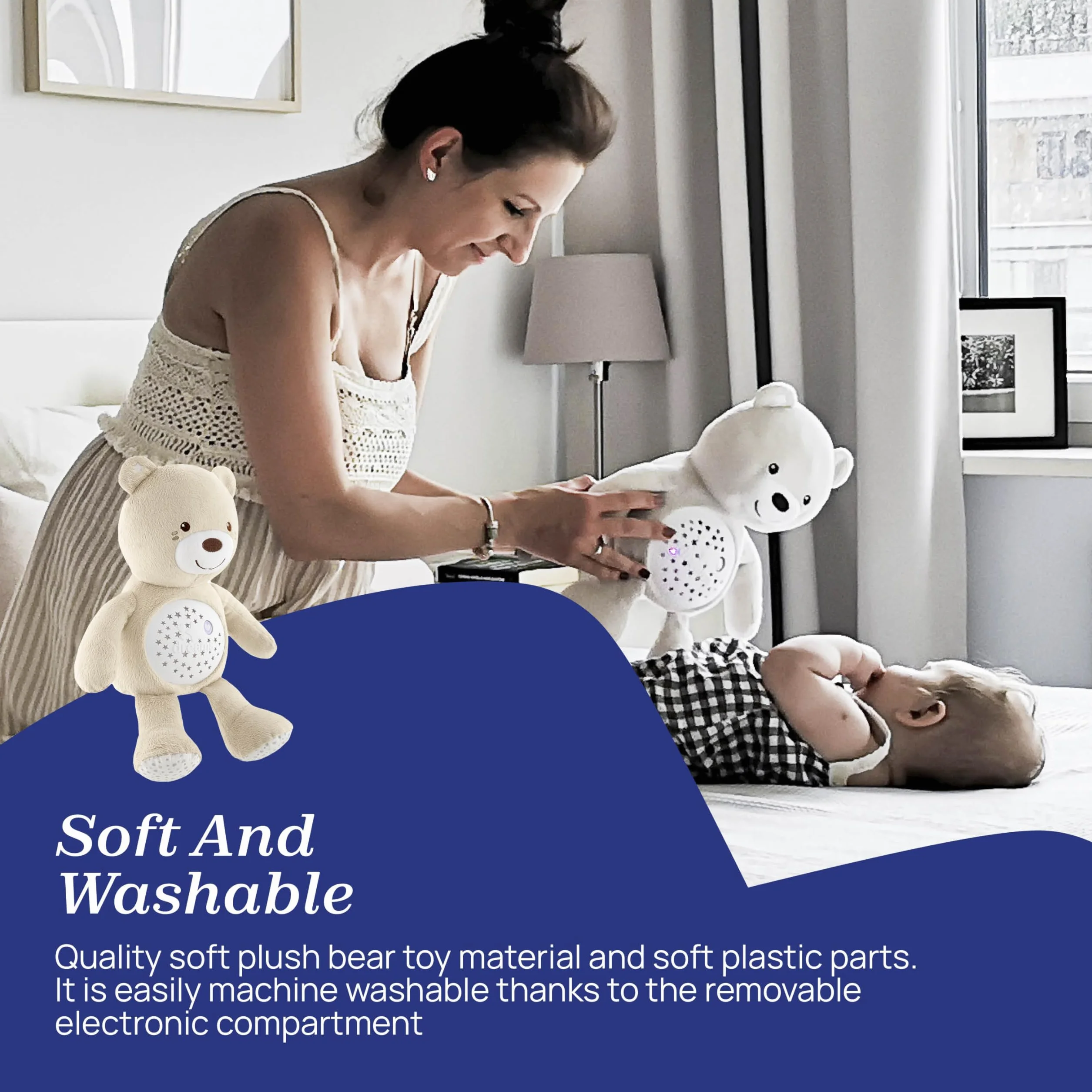 Chicco First Dreams Osito de Peluche Proyector Suave con Luz Nocturna para Niños Efectos Luminosos Melodías Relajantes Beige
