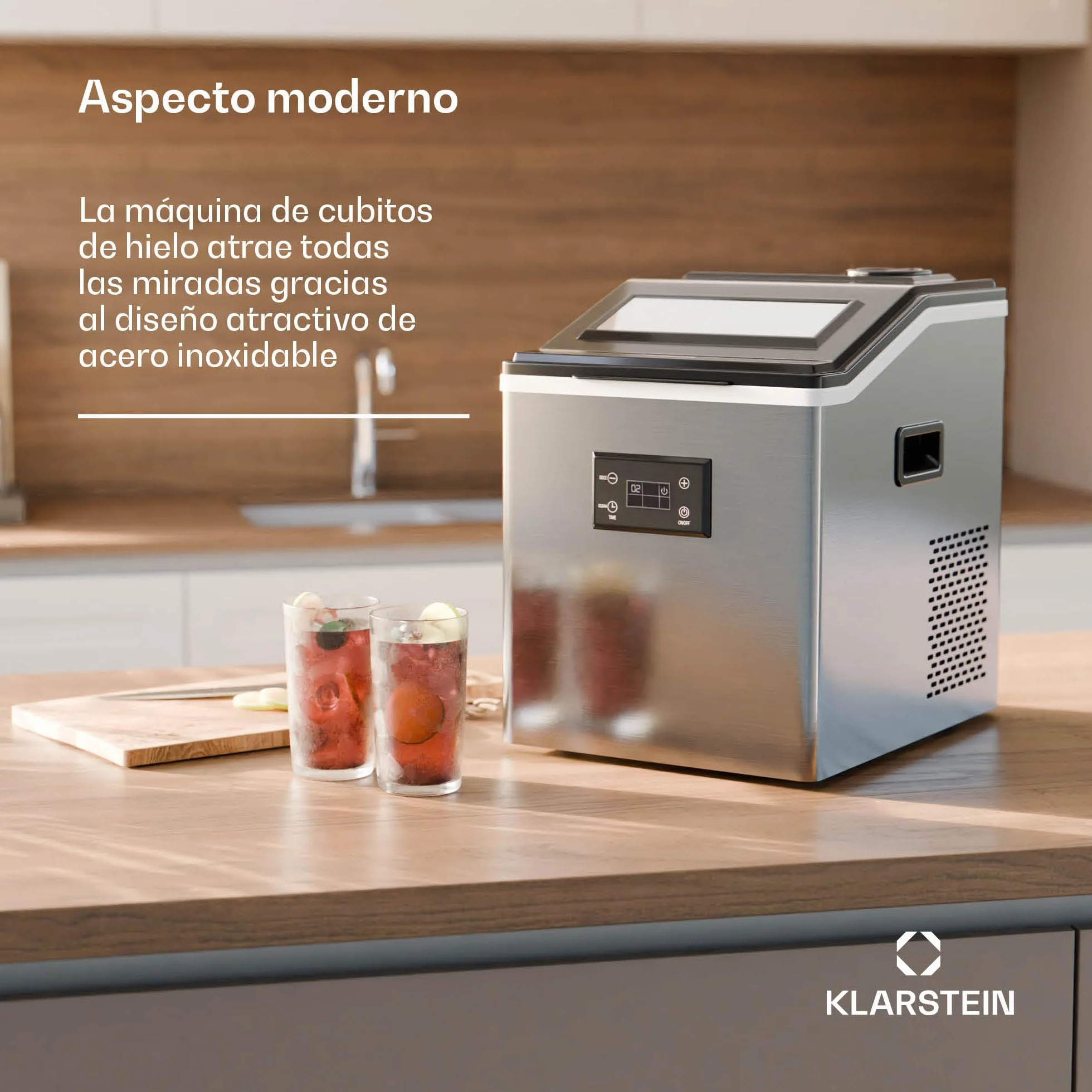 Klarstein FrostMaster máquina de hielo - hasta 40 kg/día, 34 cubitos en 15 min, carcasa de acero inoxidable, panel led, fácil de limpiar, ideal para casa y fiestas