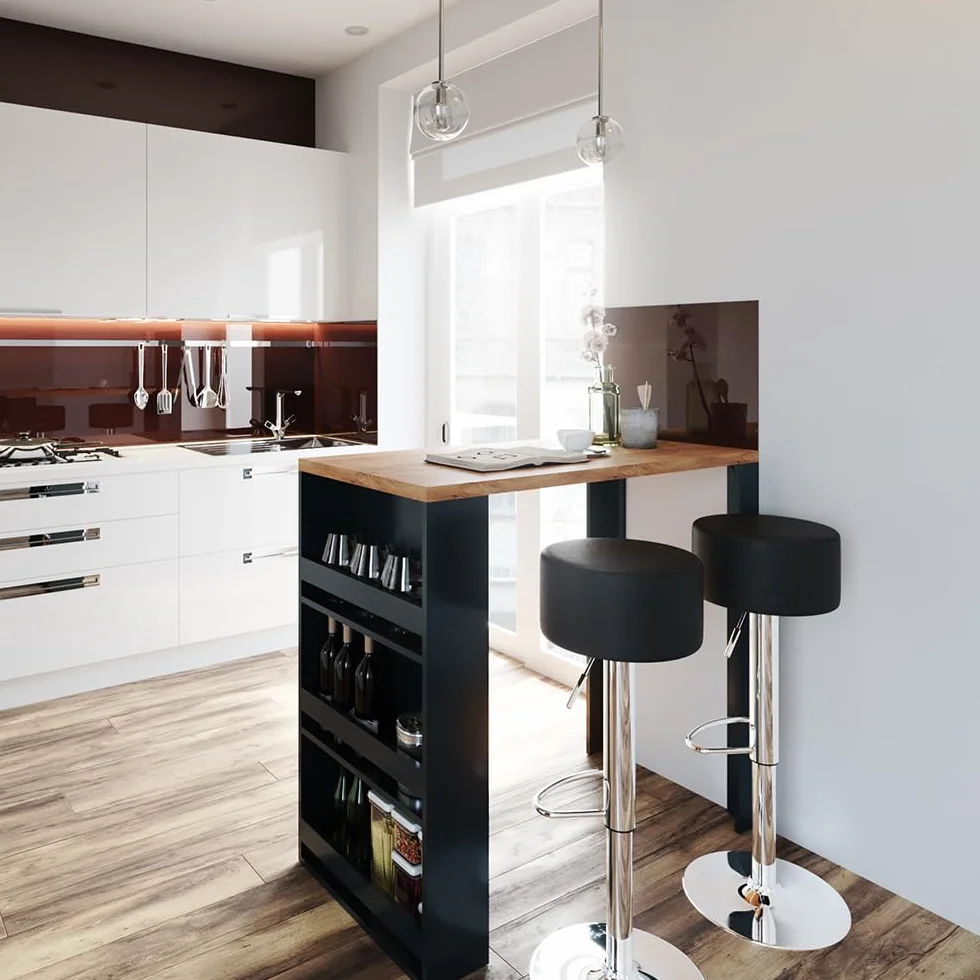 Vicco Mesa de Bar, Roble, 57 x 117 cm, con estantes Abiertos para Guardar Utensilios de Cocina
