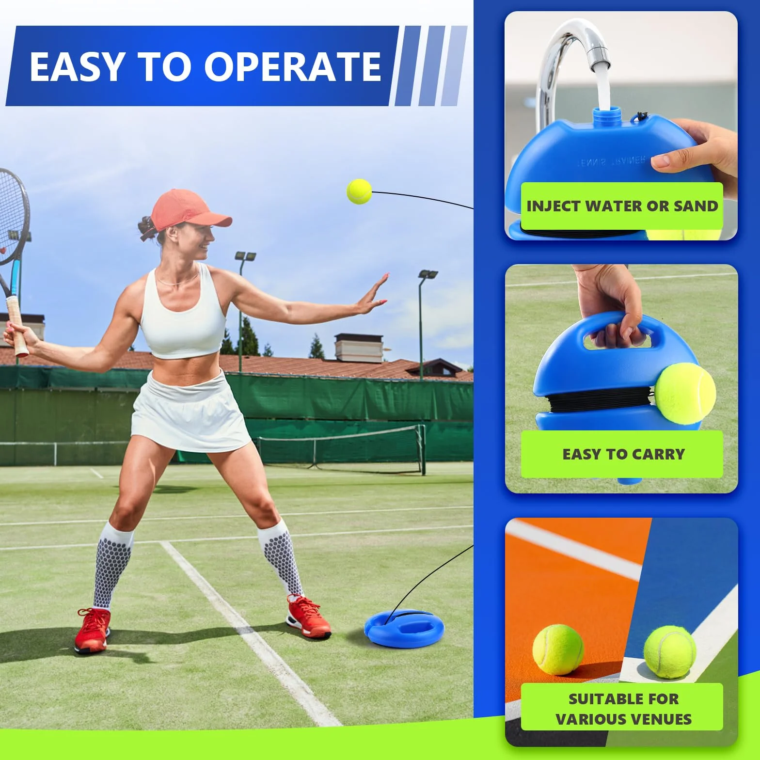 Juego de Entrenador de Tenis, El Entrenador de Tenis Hace rebotar la Pelota, con 2 Pelotas Que rebotan, para Entrenamiento Niños Adultos Jugador
