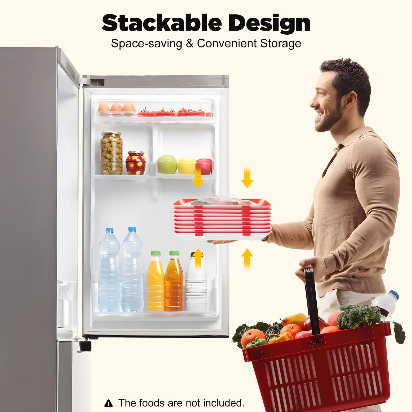 8 bandejas de polipropileno para conservación de alimentos, apilables, conservación de alimentos con lámina transparente, para familias, cocinas, camping, fiestas, restaurantes, hoteles