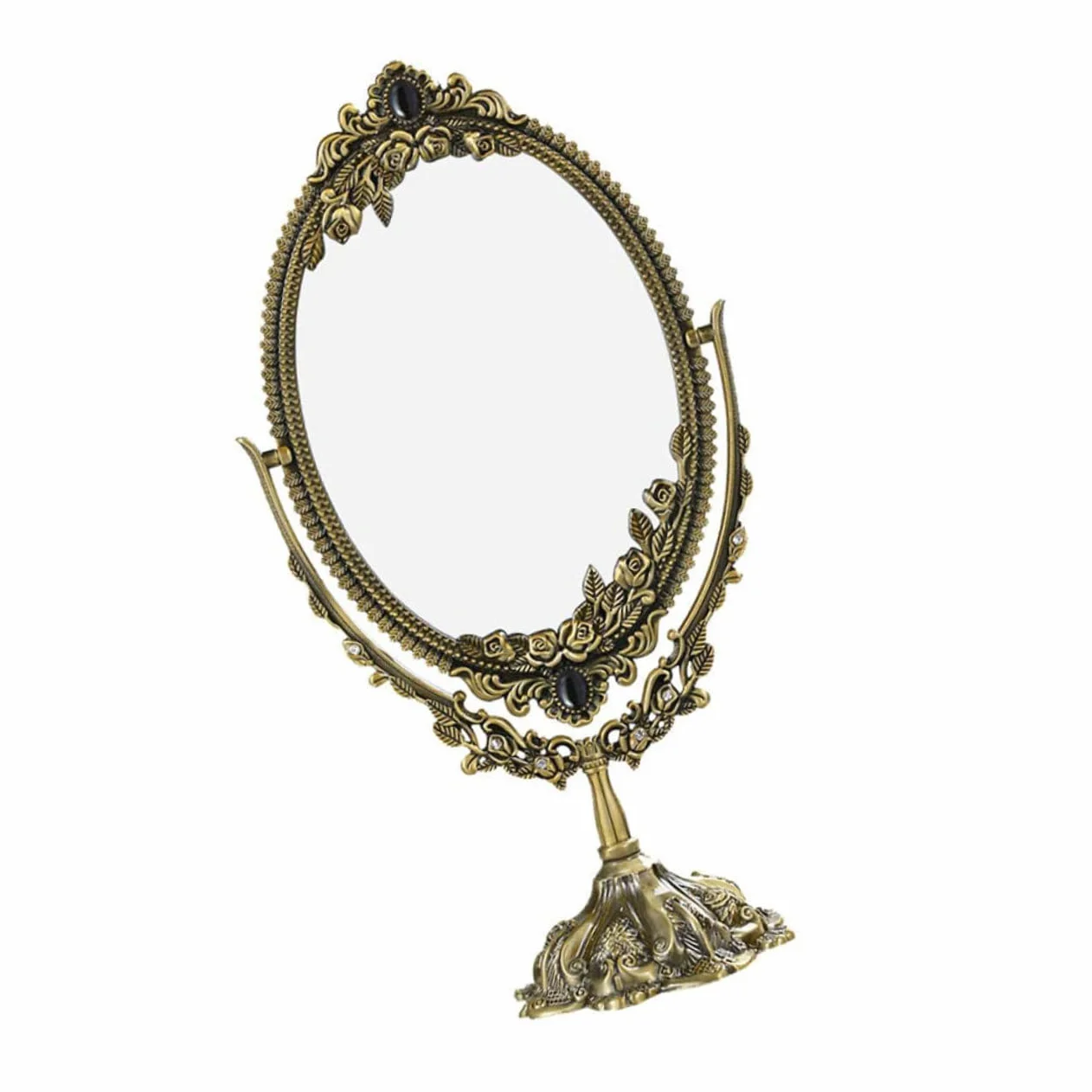 POPETPOP 1 Pc Espejo De Tocador De Escritorio Espejo De Maquillaje Antiguo Maquillaje De Aumento Espejo Giratorio De Doble Cara Espejo De Latón Familiar Espejo Decorativo Metal