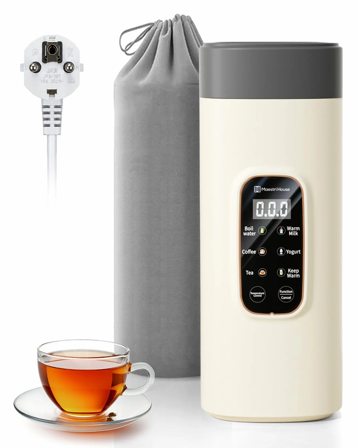 Maestri House Hervidor Eléctrico Portátil 550 ml, 6 Niveles de Temperatura, 400 W de Calentamiento Rápido, Acero Inoxidable 304, Antifugas, Ideal para Viajes, Hoteles, Oficina, Té y Café.