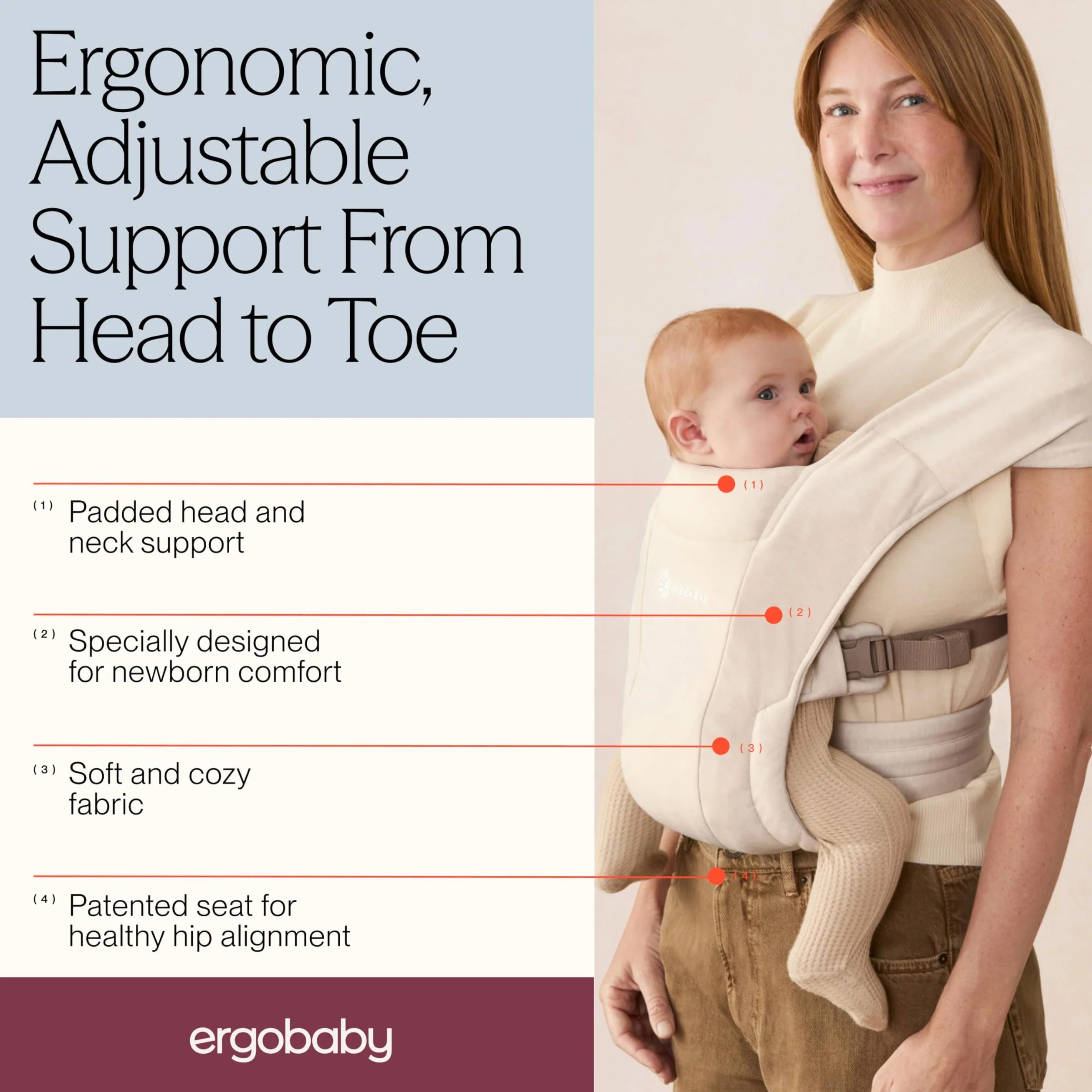 Ergobaby Embrace Mochila Portabebe Ergonomica Recién Nacidos, Extra Suave, Ultraligero, Cream
