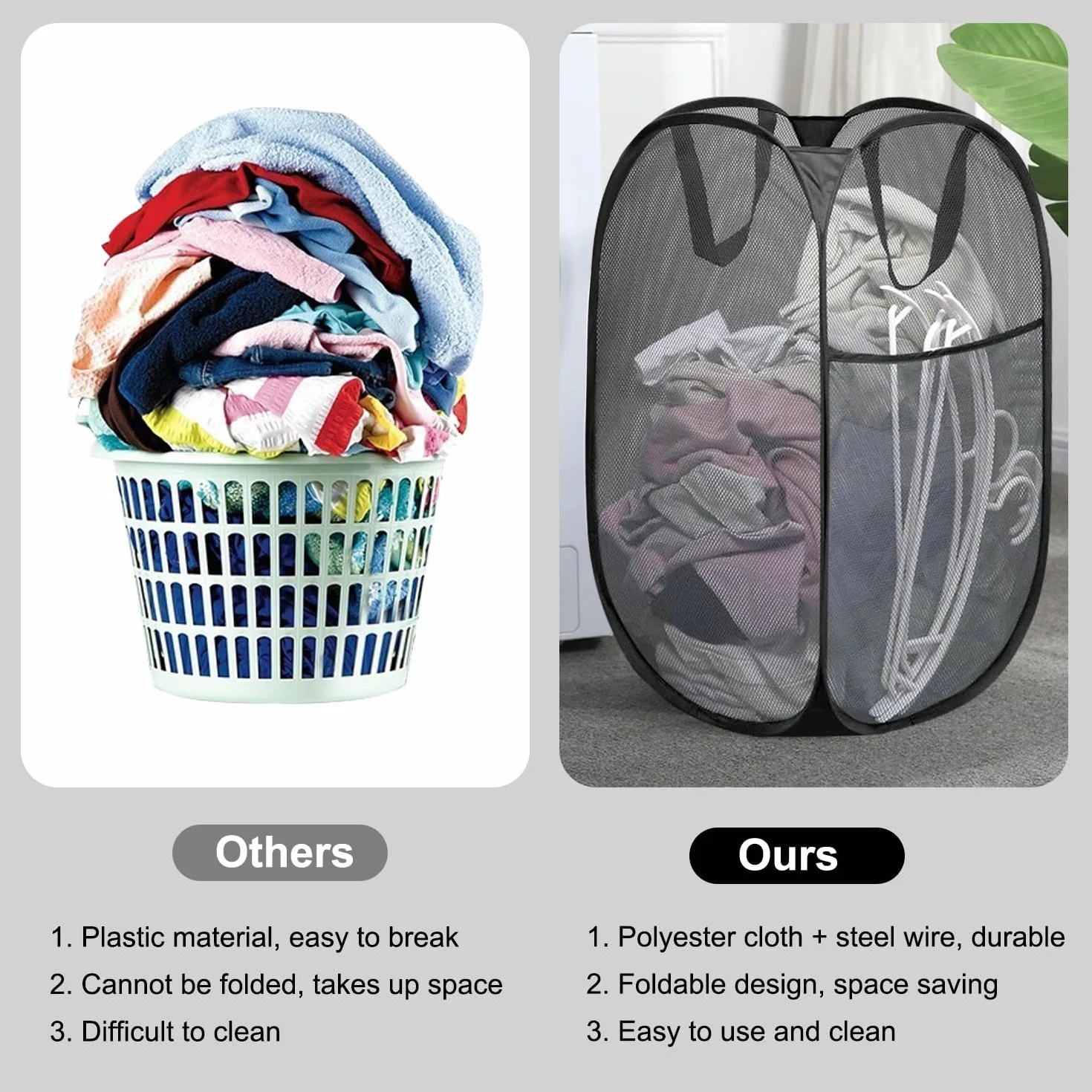 2 Piezas Cesto Ropa Plegable 36 * 36 * 60 cm, Cesto Ropa Sucia Plegable de Malla con Asas, Pop-Up Malla Laundry Basket, Cestos para Lavandería Plegables, para Almacenamiento de Ropa y Juguetes