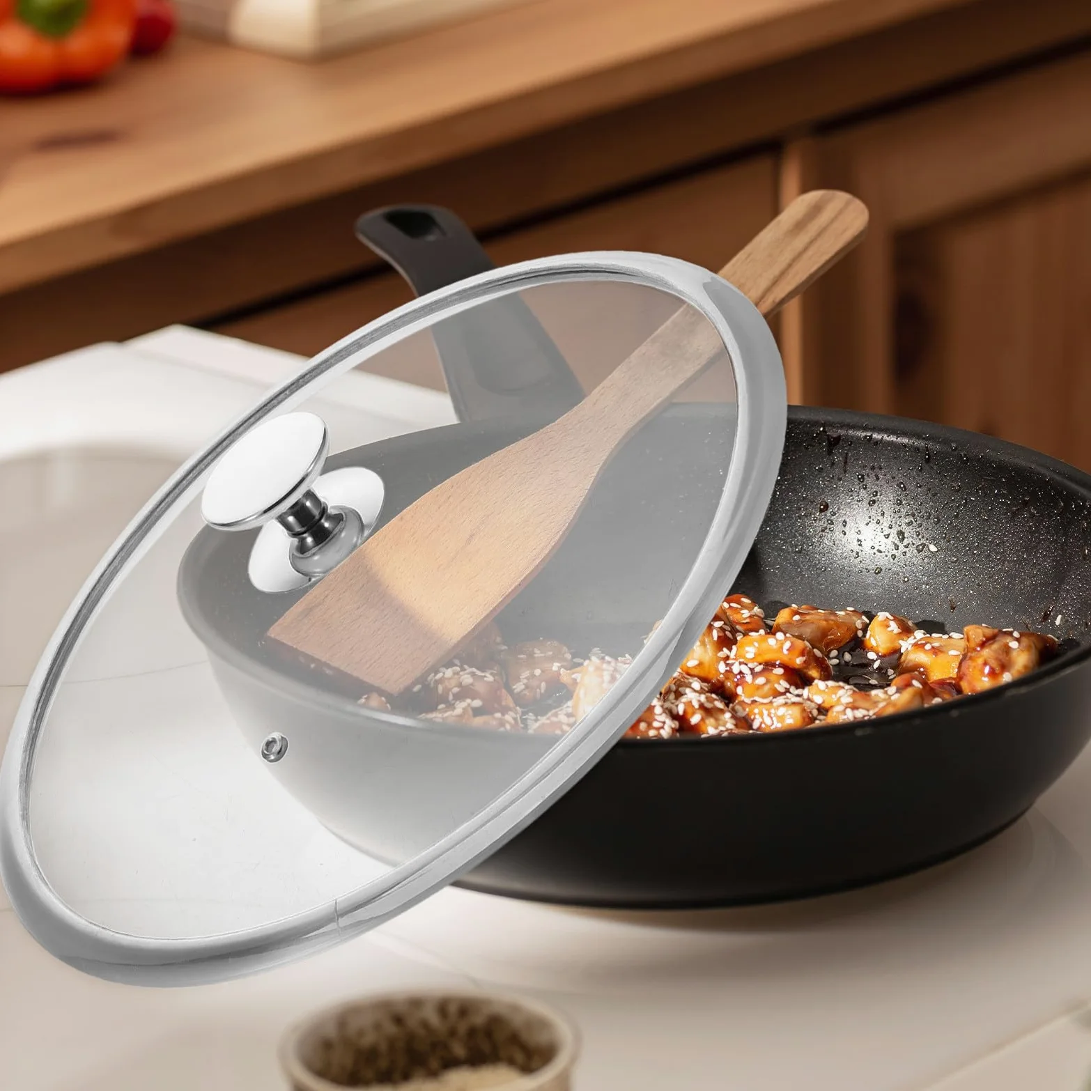 Cubierta de olla y sartén de acero inoxidable de 34 cm, versátil y simple, apta para cocina