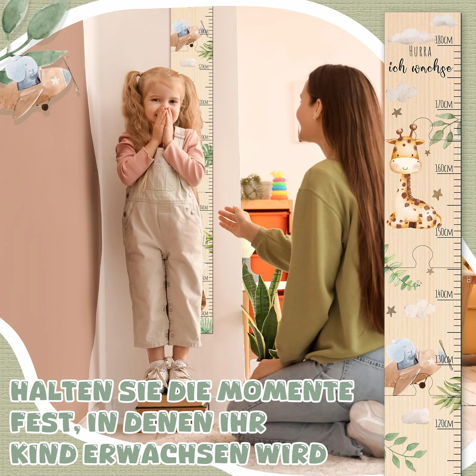 Tabla de Altura para Niños de Madera 50-180 cm Animales del Bosque Decoración Infantil Regalos Bautismo