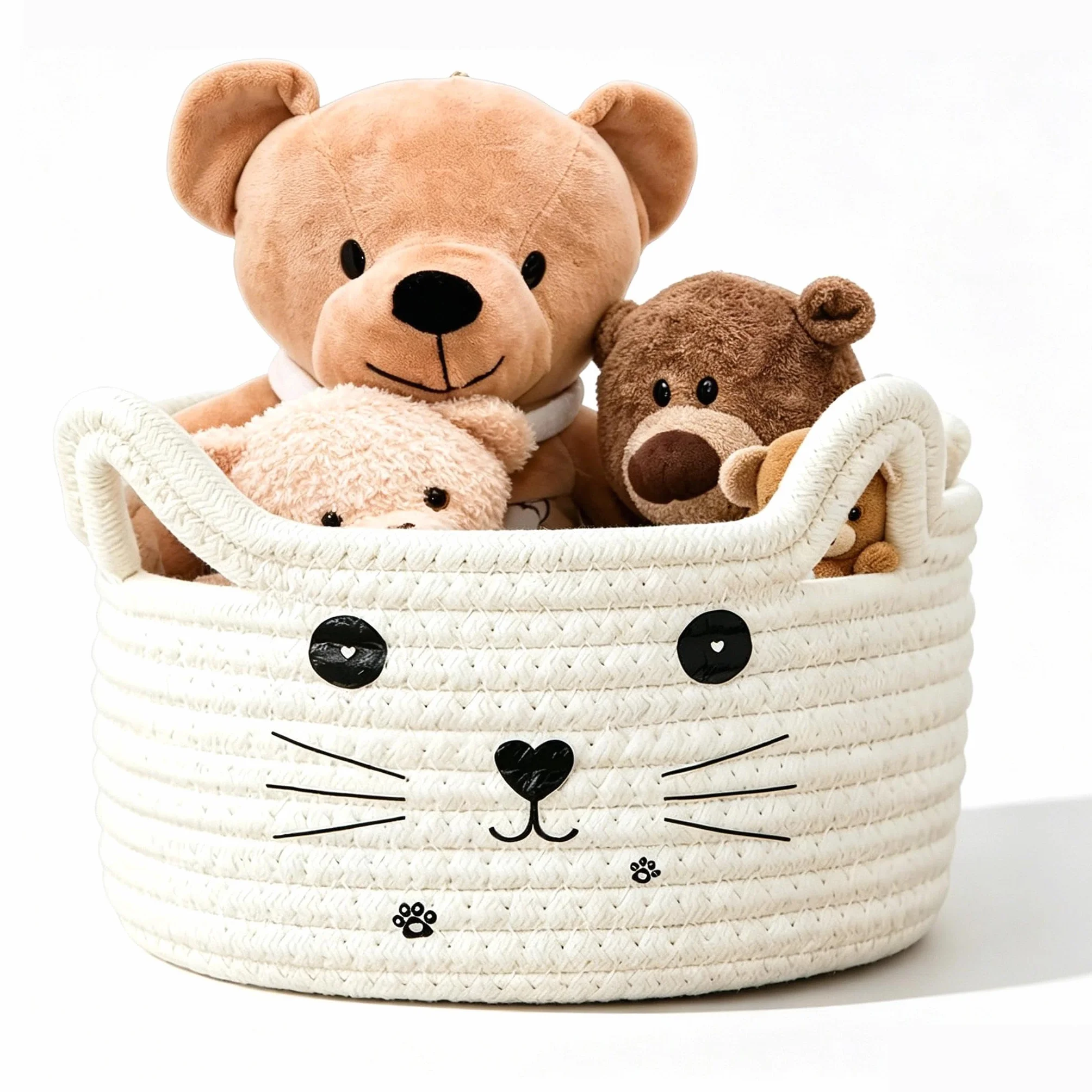 Cestas Almacenaje Pequeña Forma de Gato Cajas Organizadoras Baño 21cm Blanca Storage Basket
