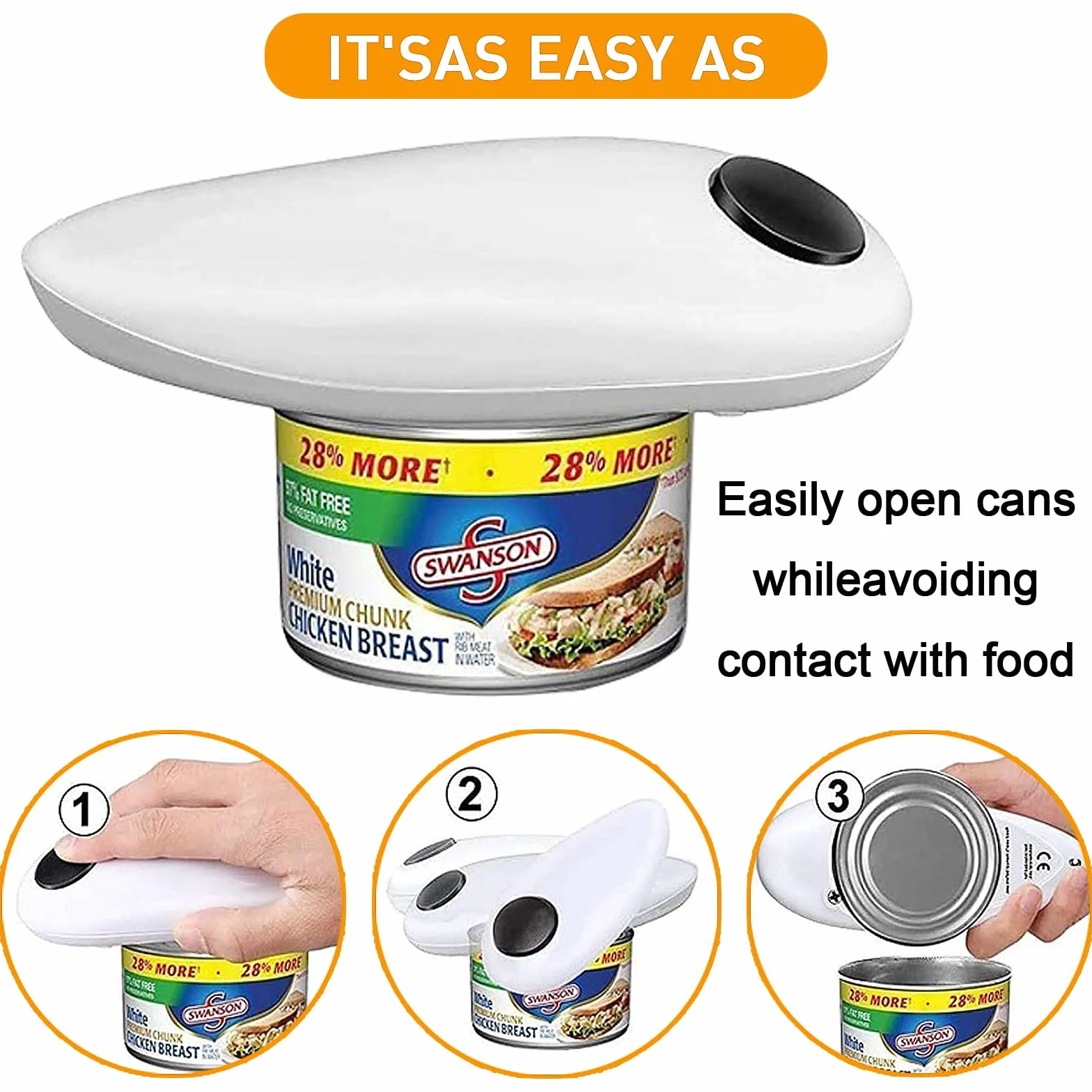 Abrelatas eléctrico, tapa sin borde afilado con abrebotellas, abrelatas automático One Touch para personas mayores, aparato de cocina para artritis y manos débiles