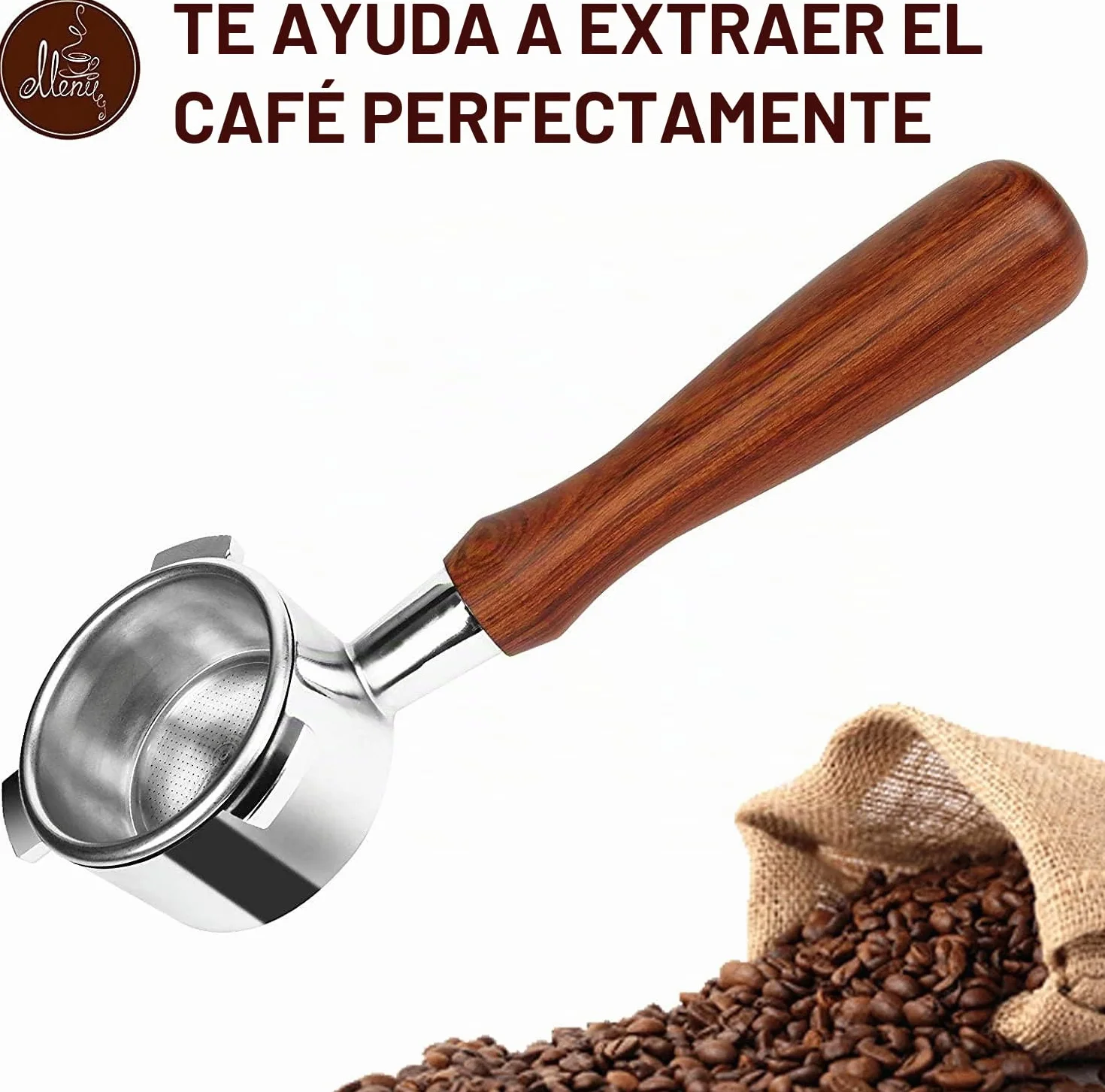 Portafiltro sin fondo 54 mm Compatible Sage/Breville Barista 870/878/880, asa de madera