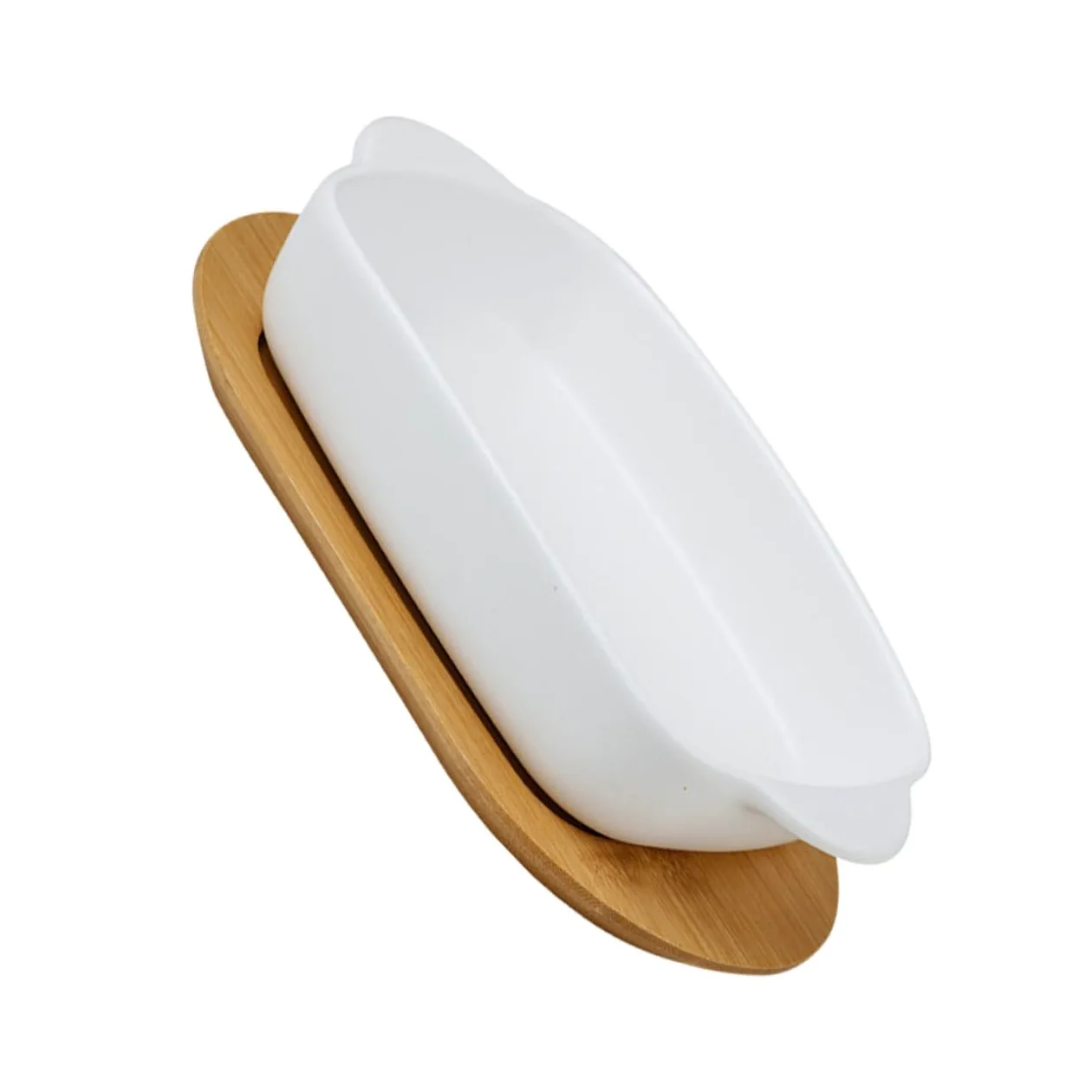 BESTYASH Bandeja Para Hornear Doble Asa Nórdico Plato De Almacenamiento Versátil Bandeja De Cerámica Para Hornear Pan De Horno Tapa De Madera Para Horno