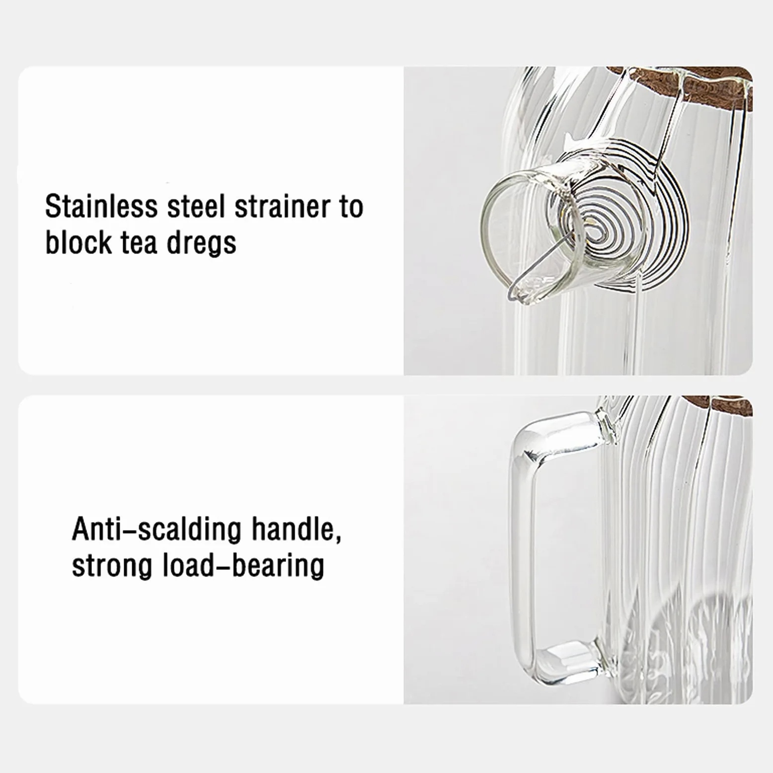 Jarra Agua Fria Jarra de vidrio de borosilicato con gorra de corcho Hogar de cristal resistente al calor Jarrafa con mango eléctrico estufa de cerámica calentamiento tetera Jarra Agua Detox Frutas