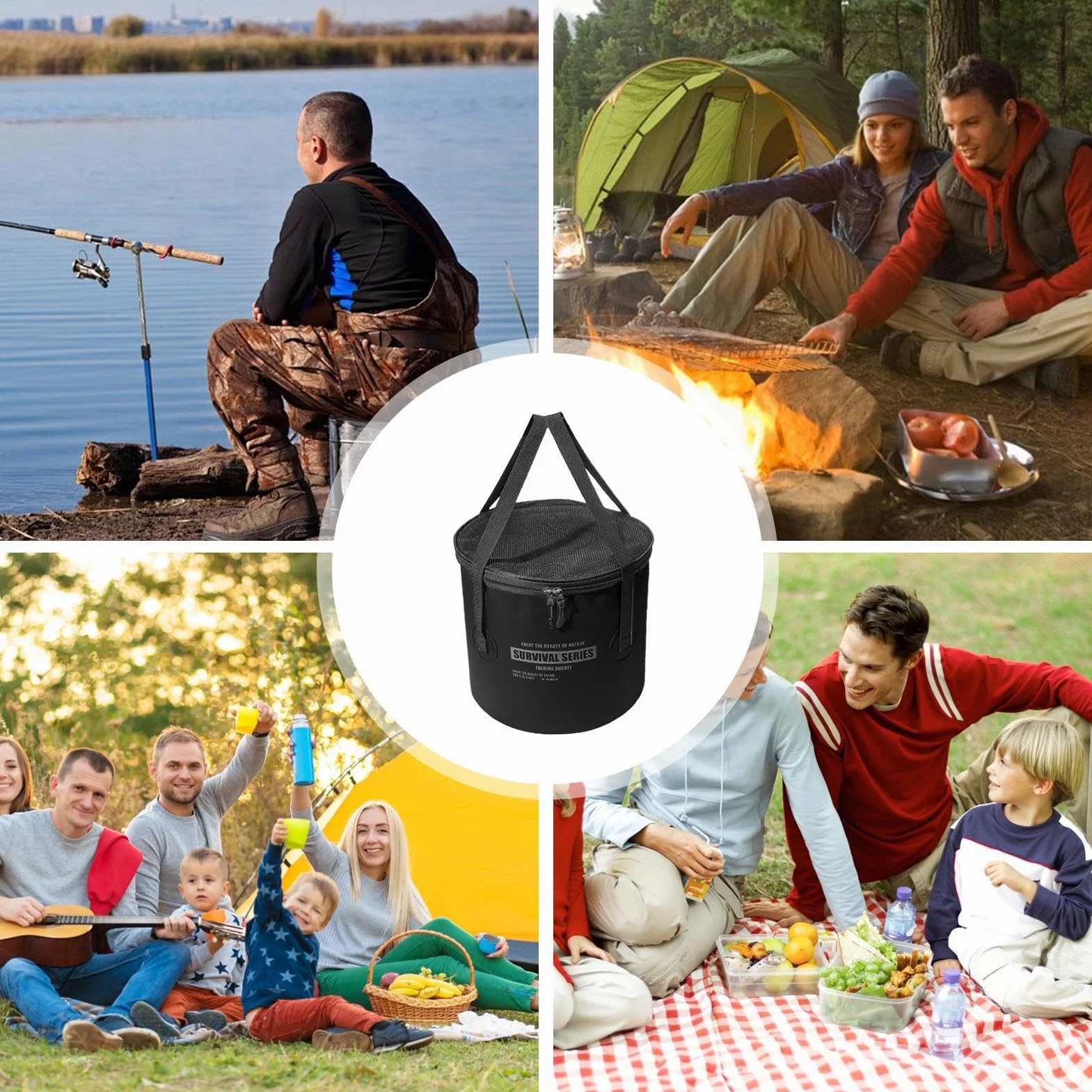 Cubo Plegable de Pesca 22 Litros Gran Capacidad Portátil para Camping Viaje