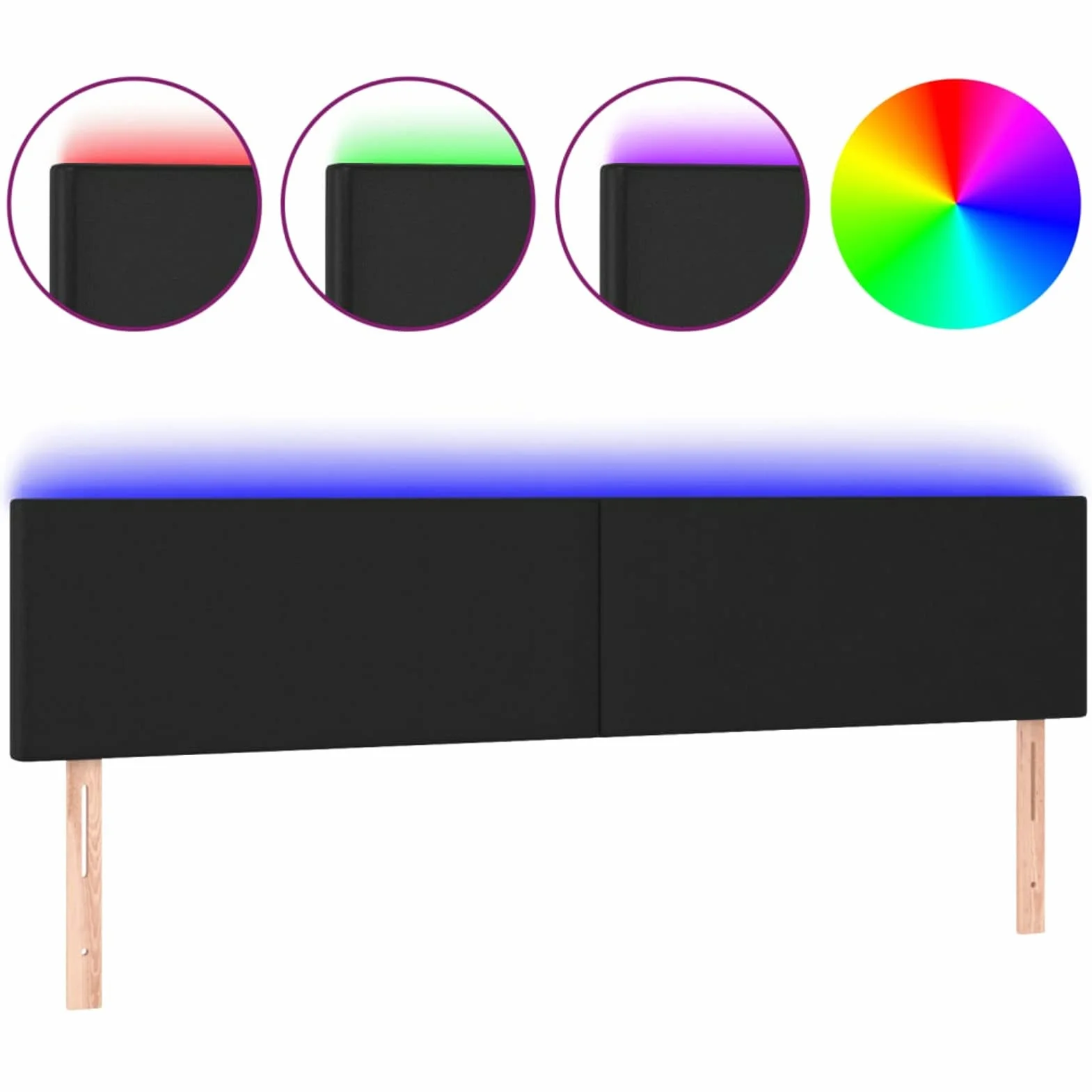 LAPOOH Cabecero con LED, Cabeceros Cama, Cabeceros Moderno, Cabezales Cama, Muebles Habitacion, Mueble Cabecero,Cama Cabeza, Cuero sintético Negro 160x5x78/88 cm