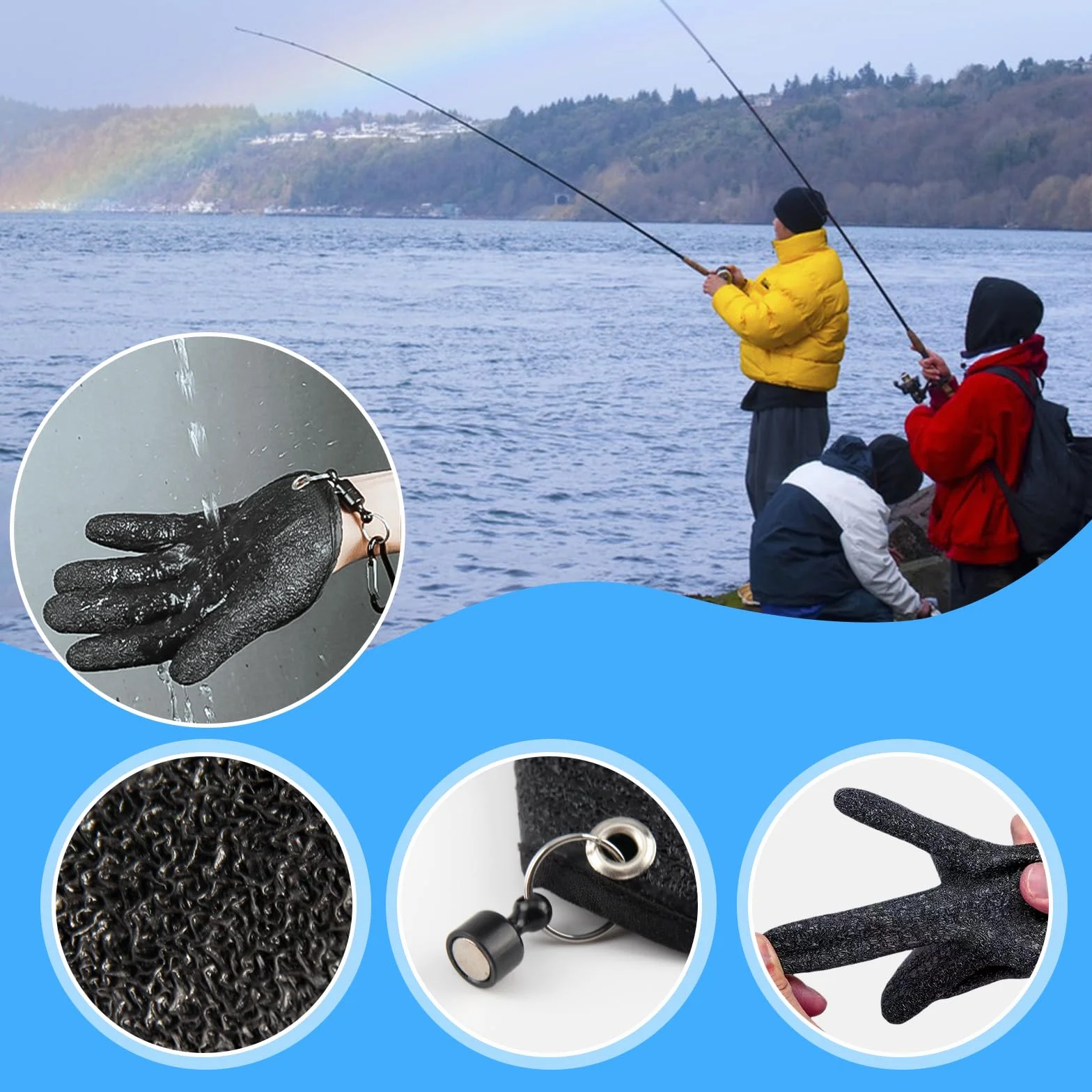 Guantes de Pesca Antideslizantes Anti Corte con Hebillas Magnéticas y Alicates