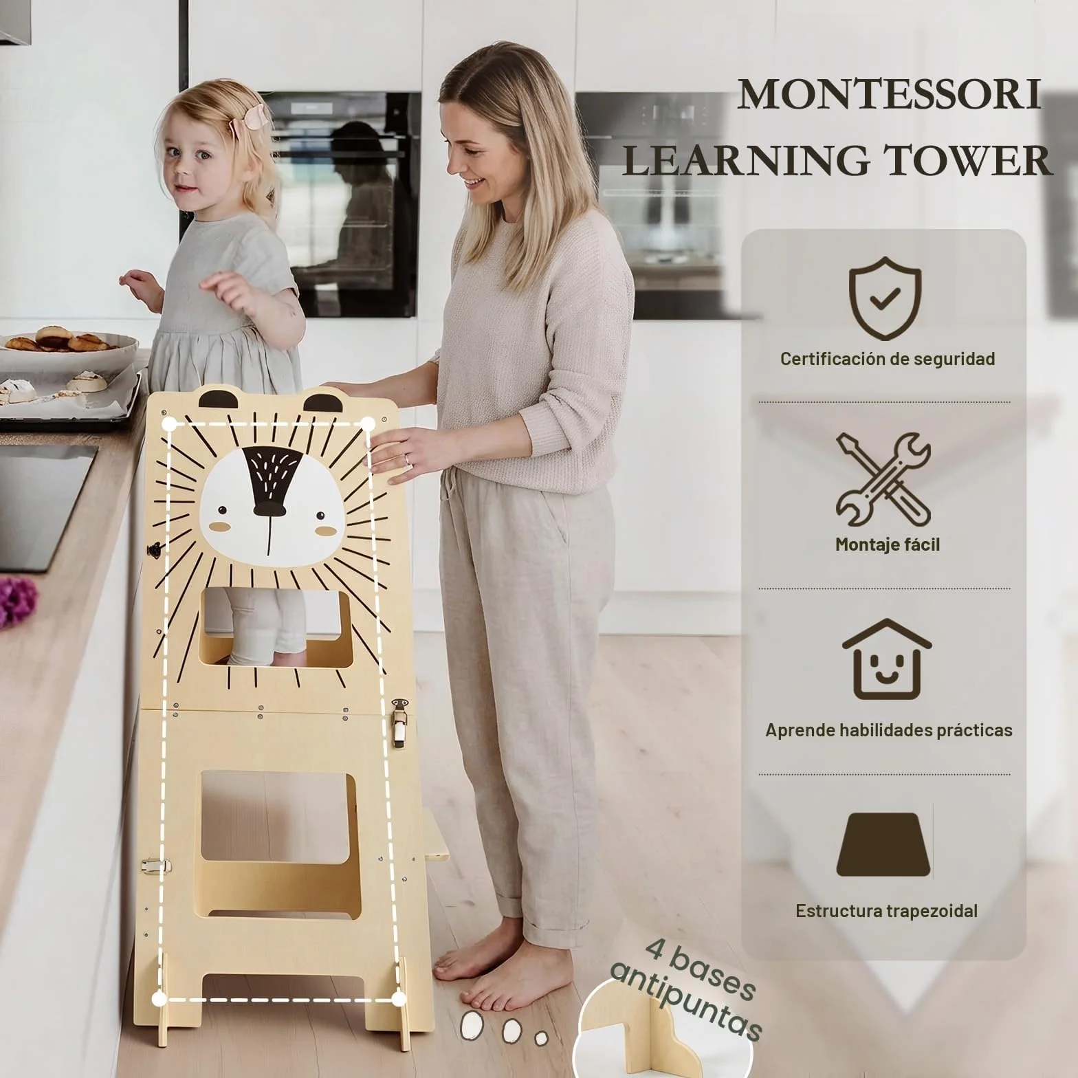 Labebe Torre de aprendizaje plegable Montessori 3 en 1 para niños a partir de 1 año