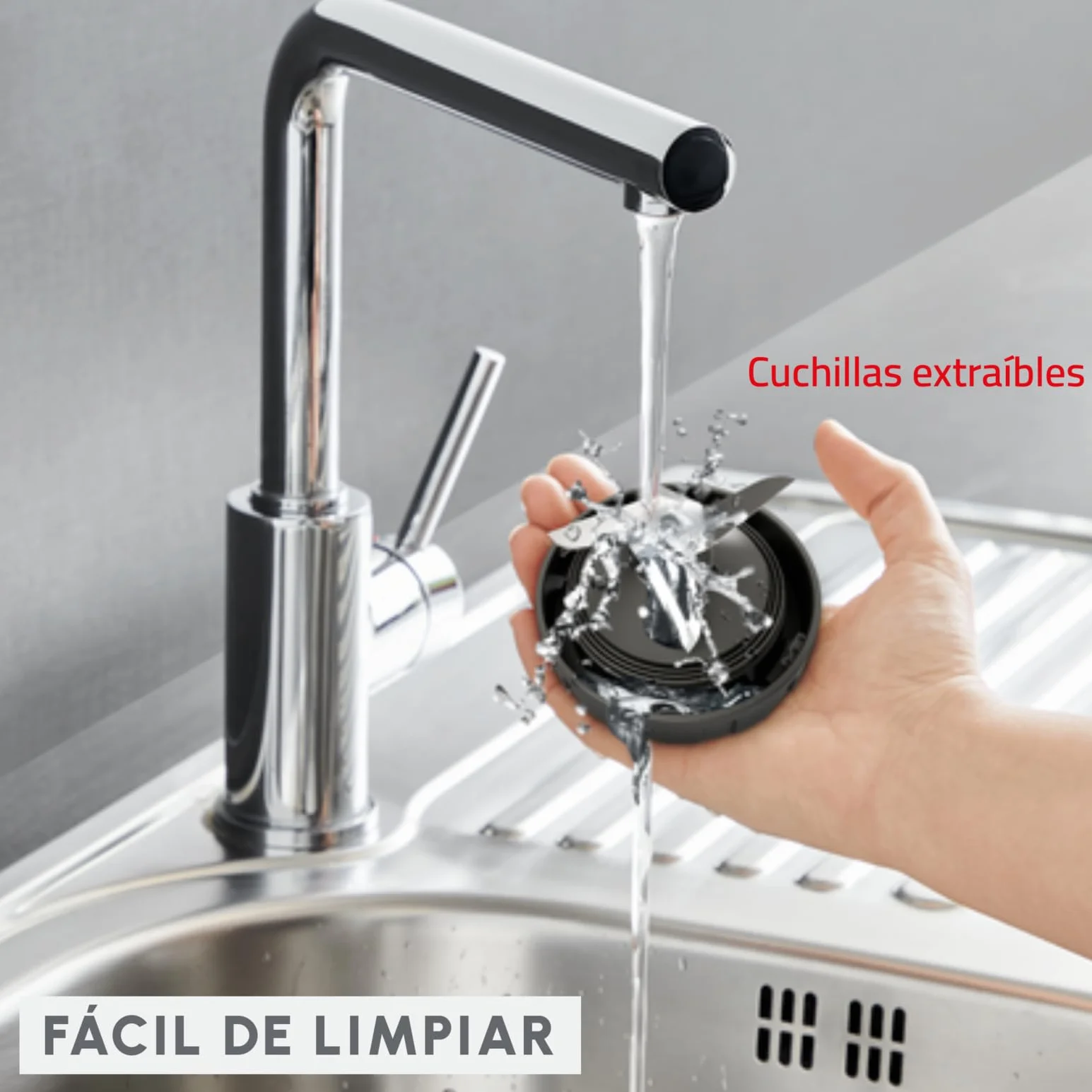Moulinex Blendeo+ Batidora de vaso 450W 1,5L 2 velocidades Pulse Pica hielo Cuchillas extraíbles Gris