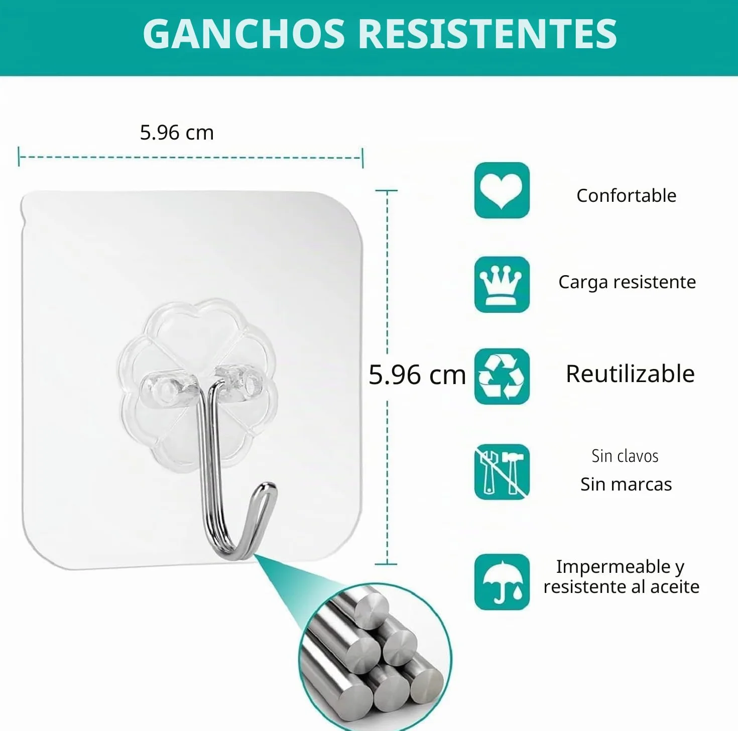 clavos libres de ganchos adhesivos ganchos de pared 6KG(Max) transparente reutilizable sin costura ganchos impermeables y a prueba toalla tazas tazas de espátula(24Pack)