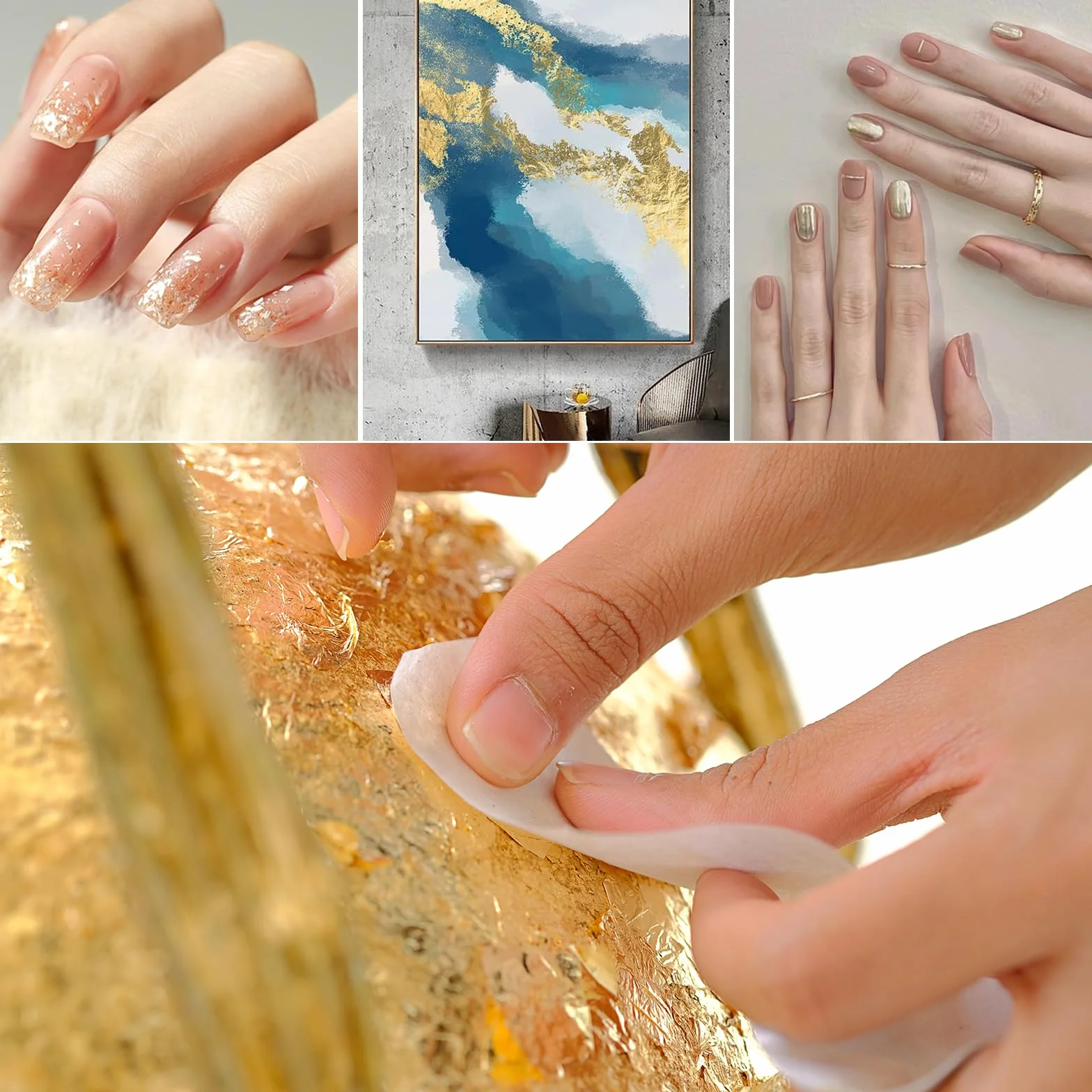 CATELL 300 Hojas Pan de Oro Hojas de Imitación de Oro Papel de Oro Manualidades Pan de Plata para Proyectos de Arte Decoración Artesanal DIY Crafting Decoration de Uñas (9 * 9cm)