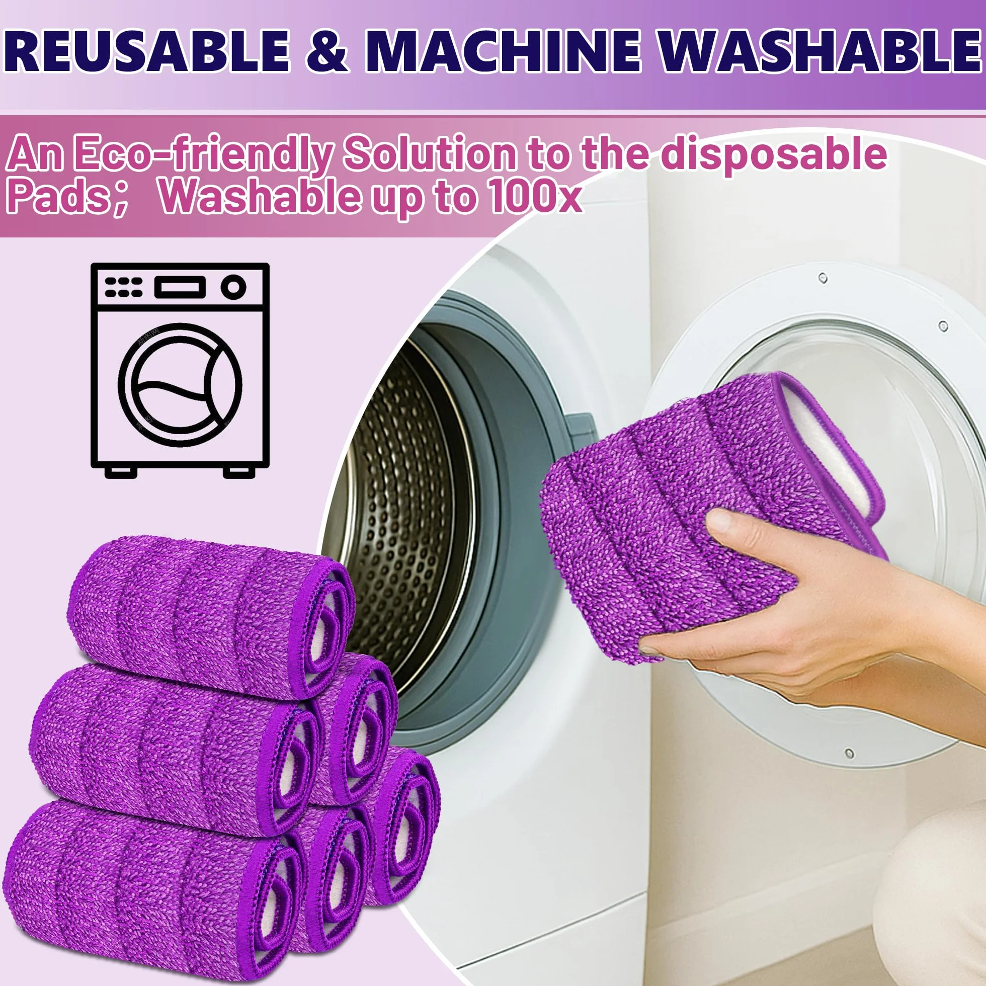 MEXERRIS Repuestos de Mopas de Microfibra, 6 Piezas Mop Pads Replacement Reutilizables y Lavables a Máquina para Mopas con Pulverizador, Morado, 39 x 13 cm