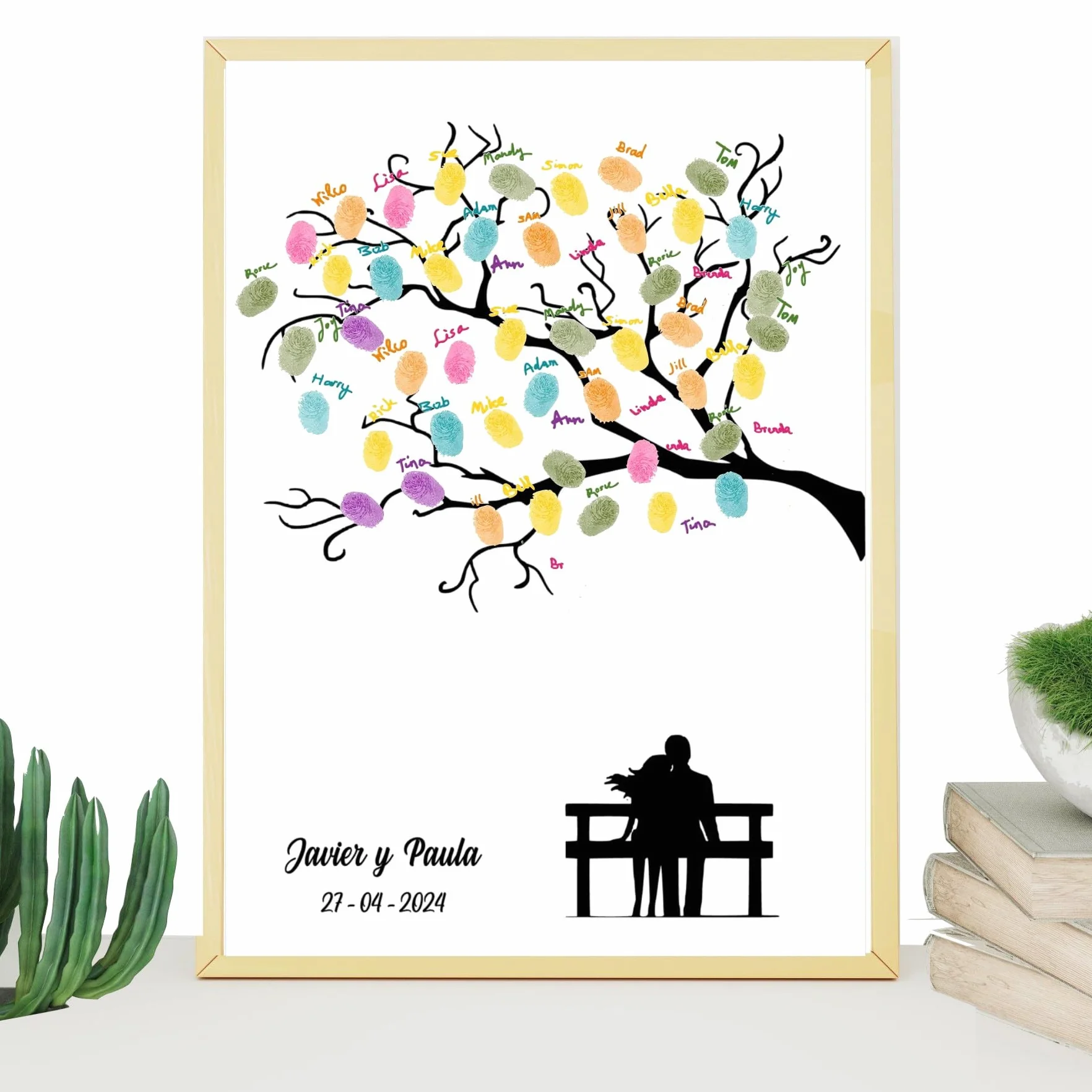 Libro Firmas Boda, Cuadro de Huellas Personalizado, Regalo Original para Novios, Incluye Marco de Madera en 3 Colores, Tintas, Intrucciones. (Parque)