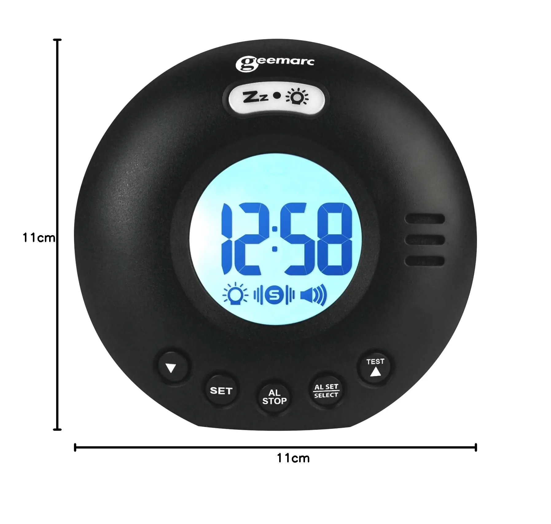 Geemarc WAKE 'N' SHAKE Voyager - Reloj Despertador de Viaje con Potente Alarma de 75dB, Luz Intermitente y Vibrador Incorporado para Personas que Duermen Profundamente - Funciona con Pilas – Blanco