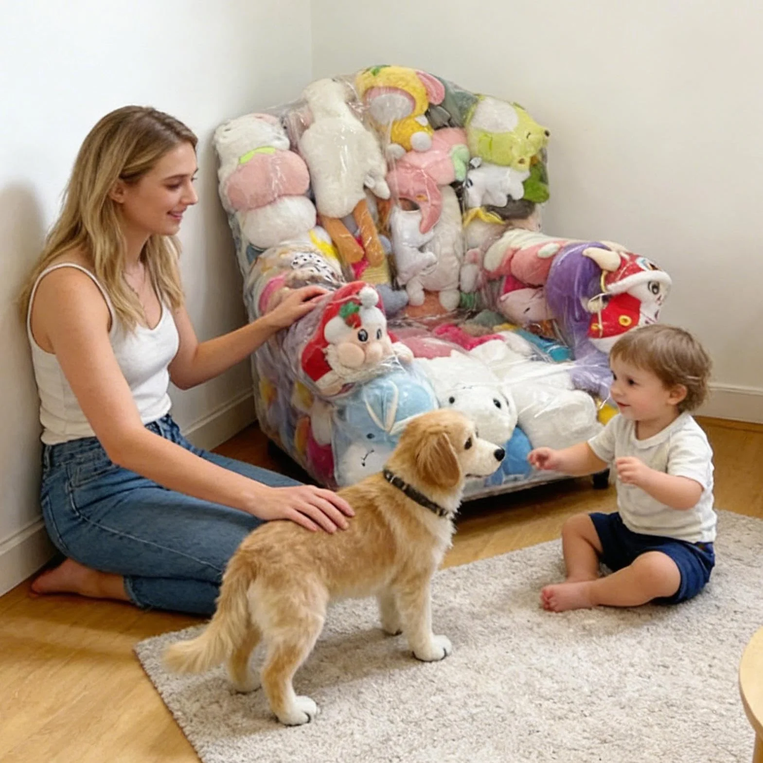 Almacenamiento Para Animales de Peluche en Forma de Puf | Transparente Para Juguetes de Peluche - Sillón Puf Para Almacenar Peluches - para Guardería Dormitorio Sala de Juegos Sala de Estar Niños
