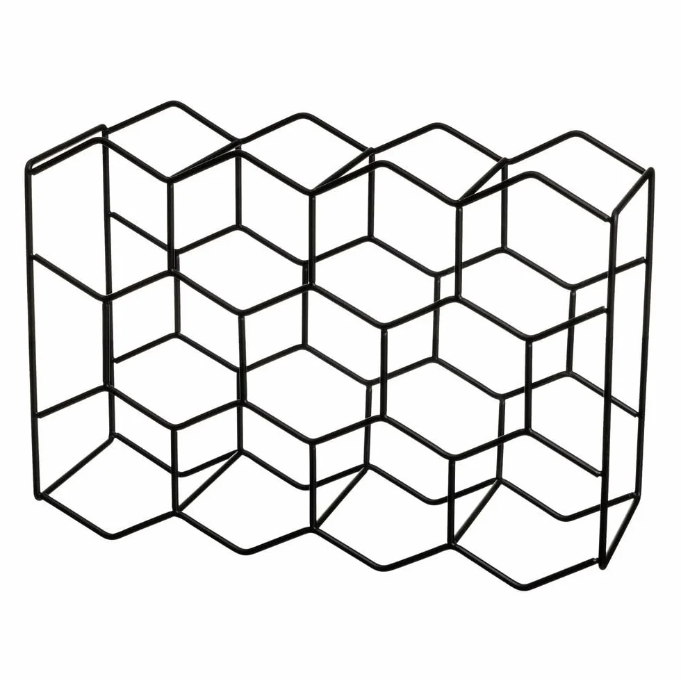 Botellero de vino para 14 botellas metal negro 43x30 cm hexagonal panal