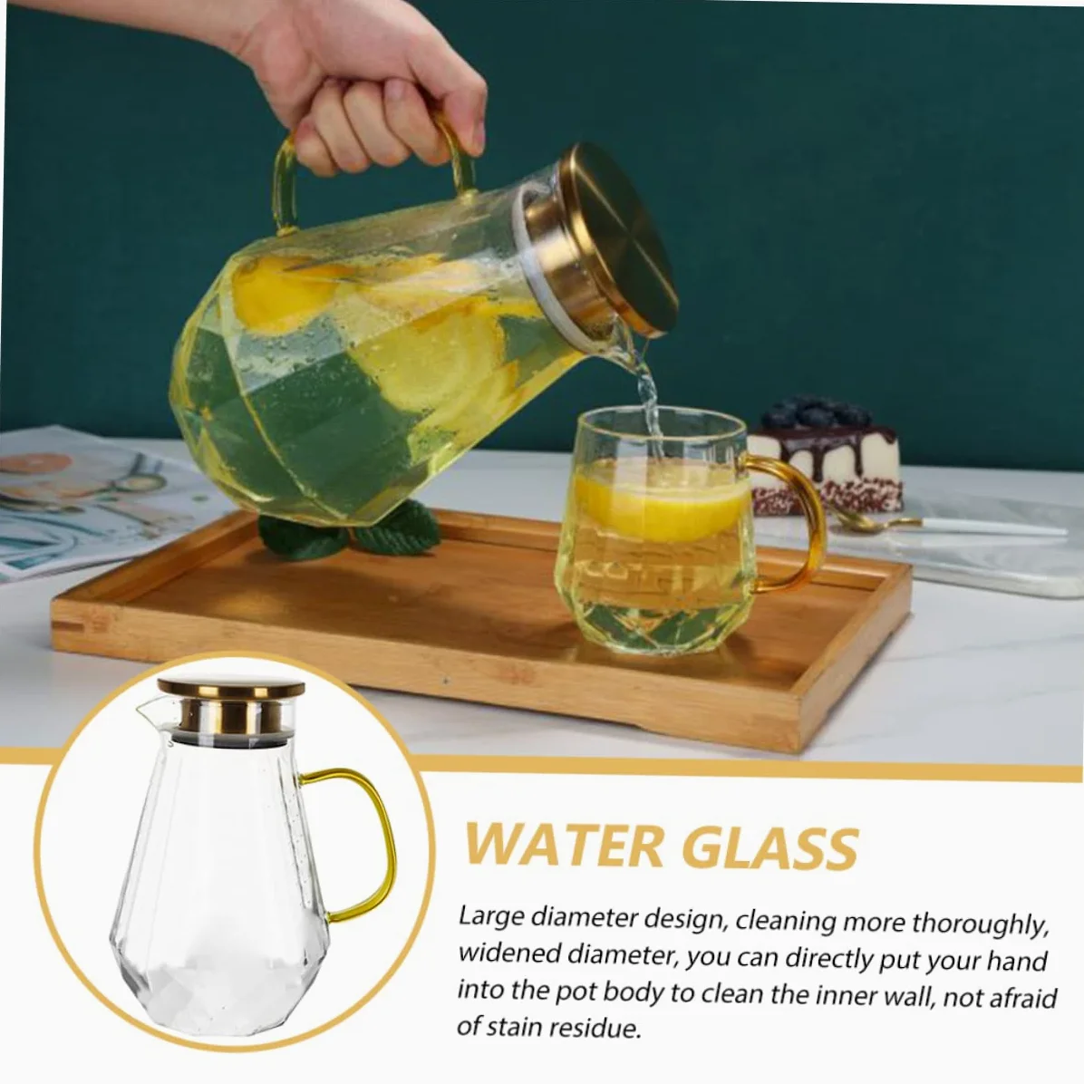 Jarra de Agua Helada 1500ml de Vidrio Borosilicato Tapa | Ligera y Portátil, Resistente al Calor, para Leche y Vino, Adecuado como Obsequio o Uso Diario en Casa