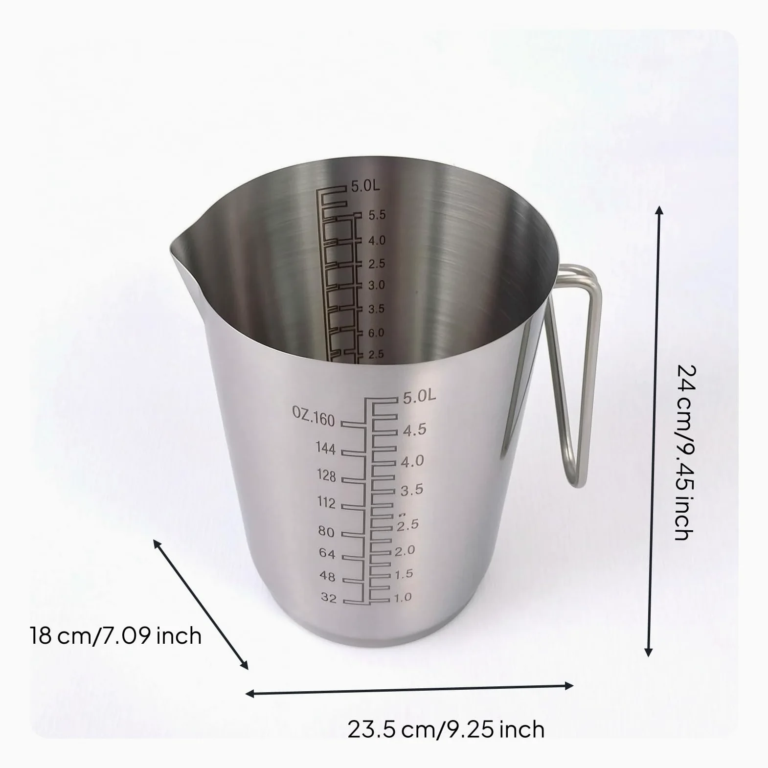 a Medidor Asa Ergonómico a Medidor Vertedor Inte Apilable Vaso Medidor Marcas Graduadas para Cafetería, 5L