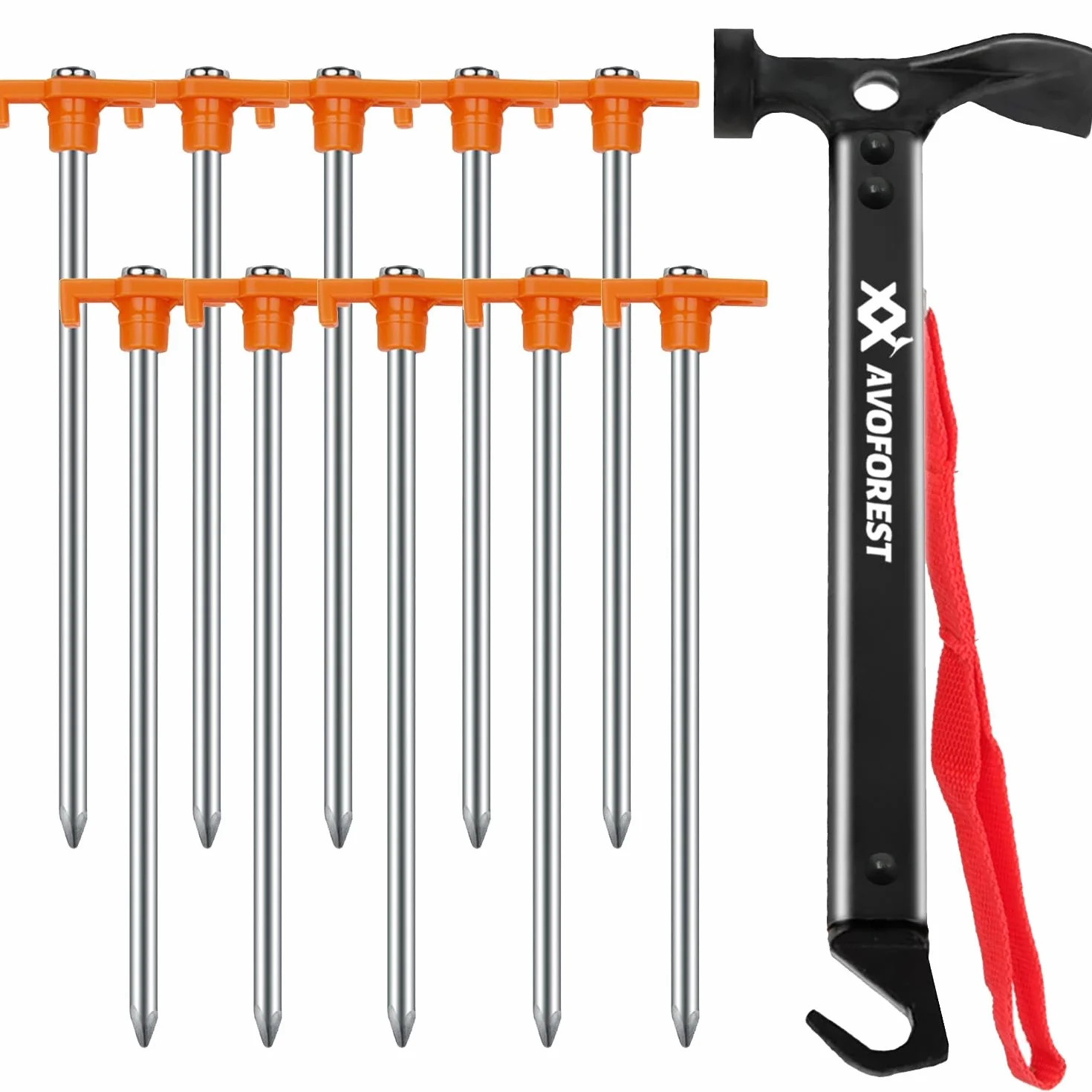 Martillo de Camping con 10 Piquetas para Tienda, Multifunción con Bolsa